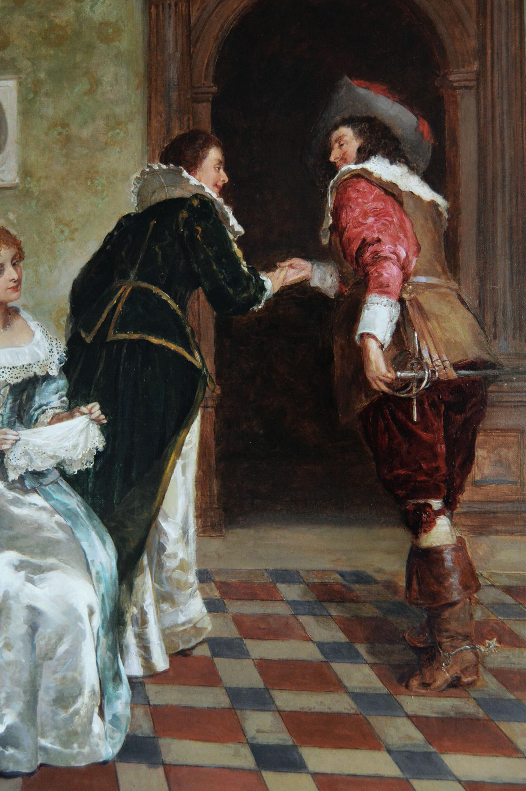 19th Century historical genre oil painting of a courtship - Victorian Painting by Henry Gillard Glindoni