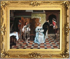 Peinture à l'huile de genre historique du XIXe siècle représentant une séduction