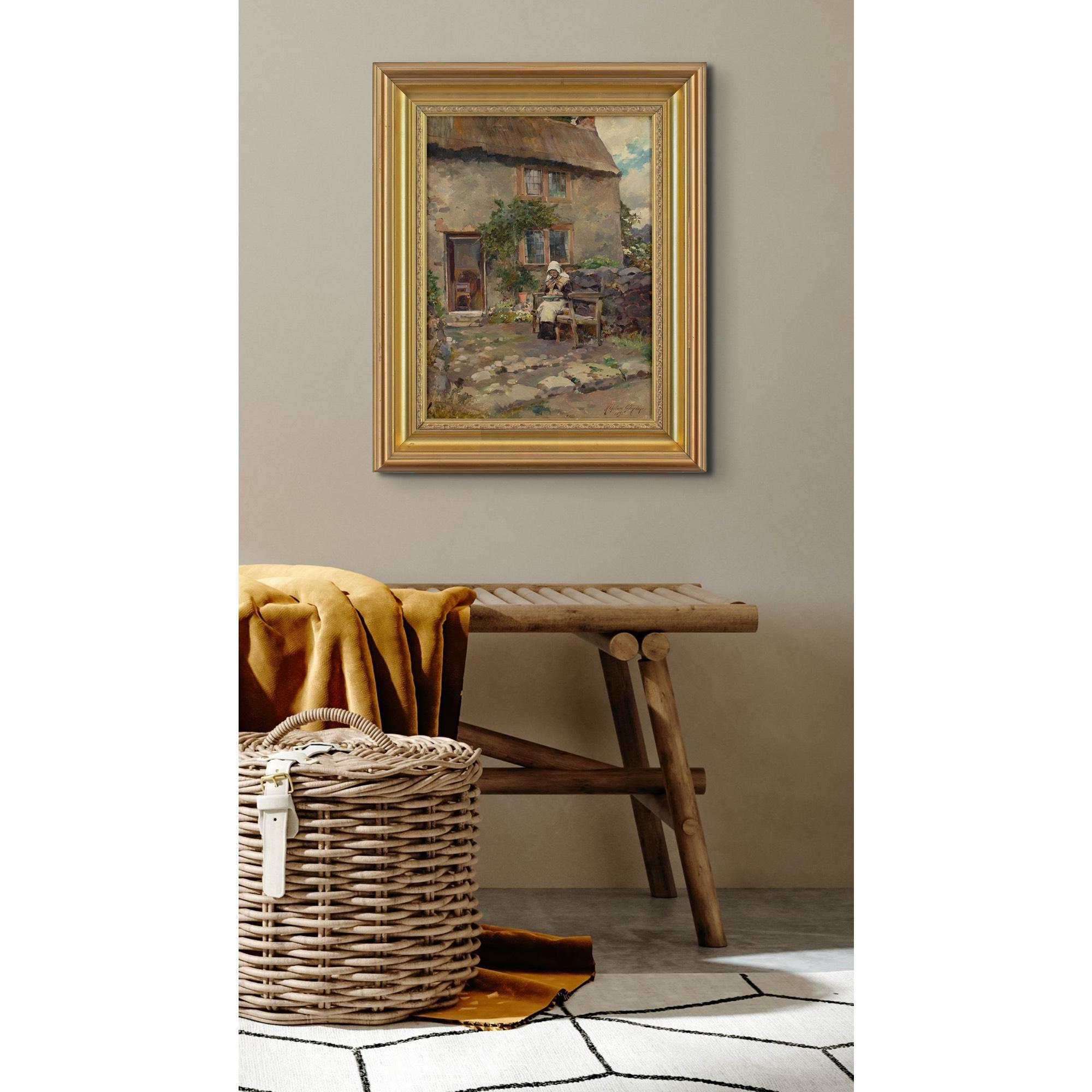 Henry Gillard Glindoni RBA ARWS, Il giardino del cottage, pittura a olio antica 3