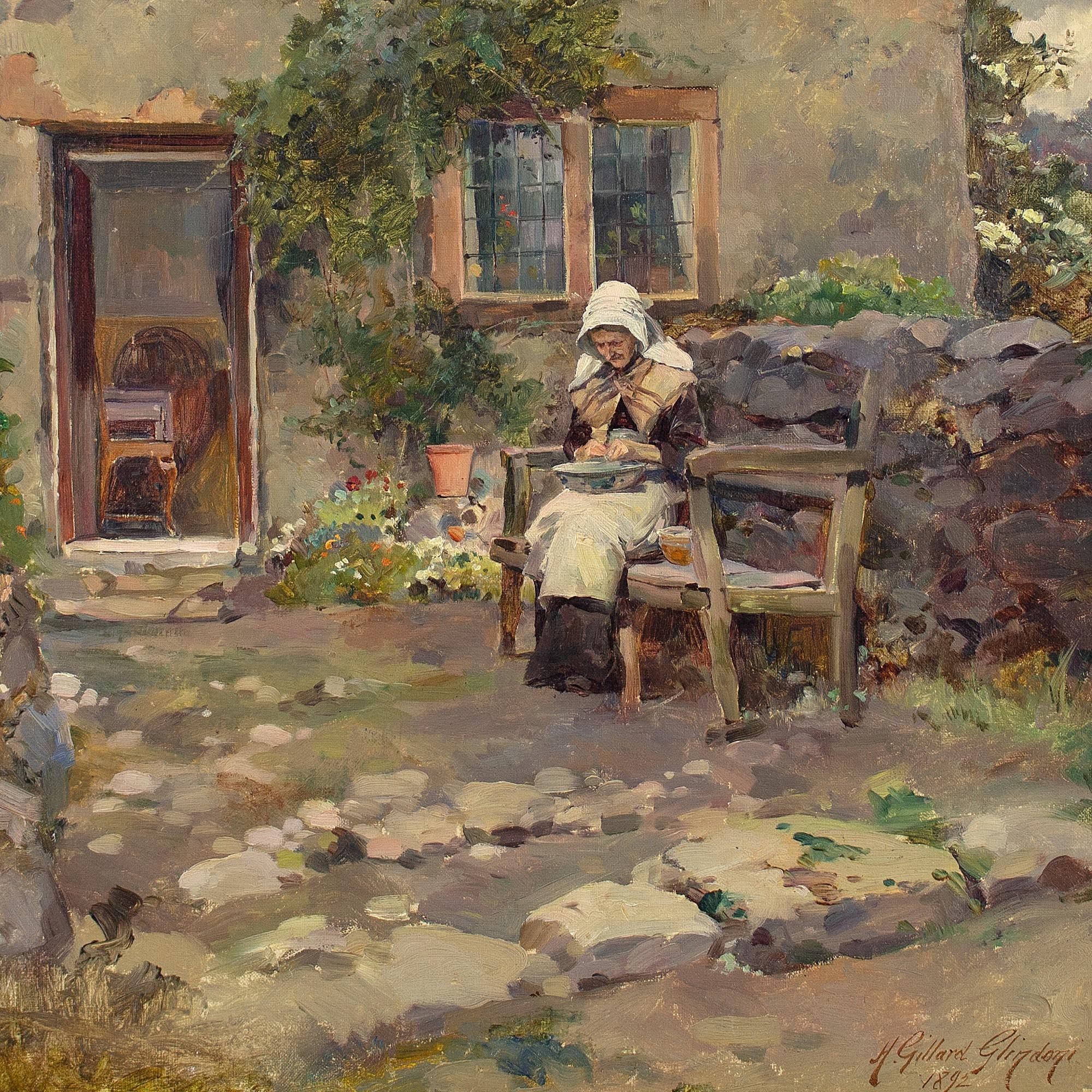 Henry Gillard Glindoni RBA ARWS, The Cottage Garden, Antique Oil Painting  5