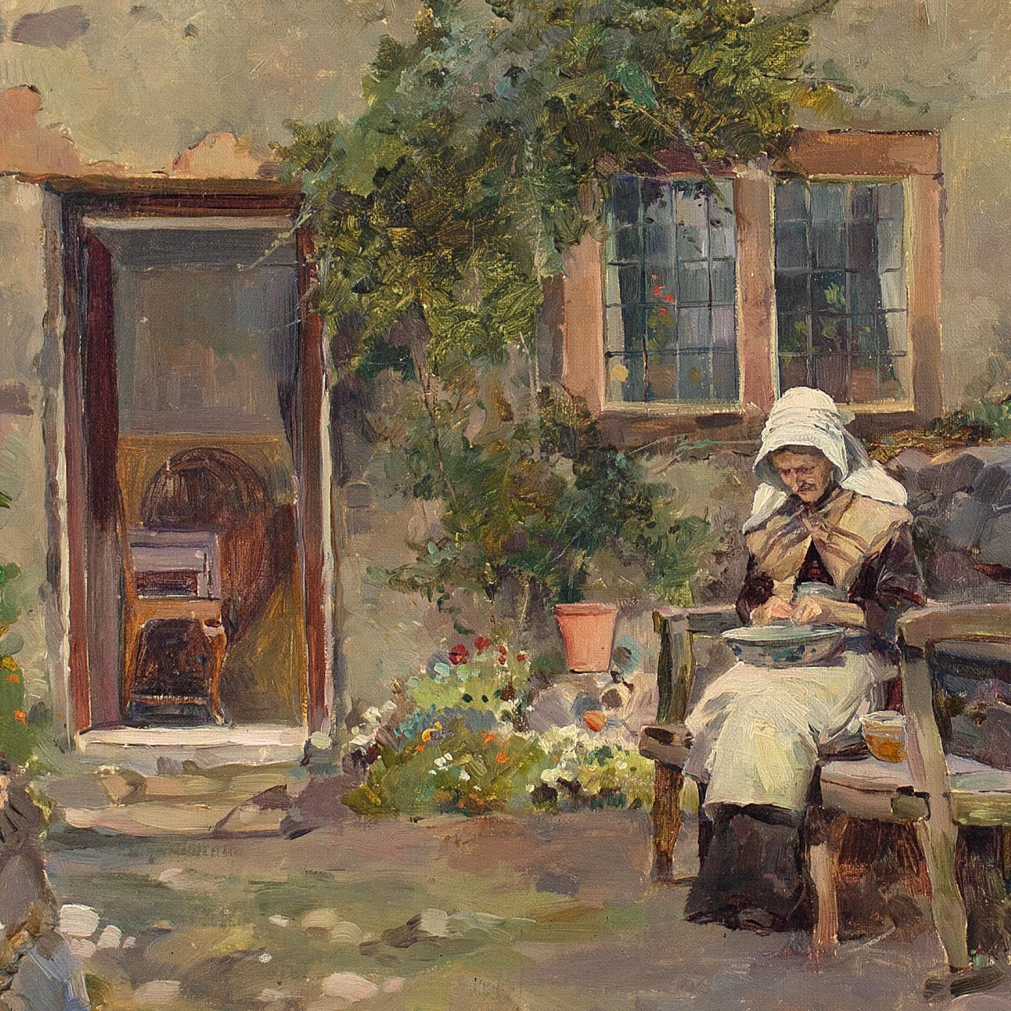 Henry Gillard Glindoni RBA ARWS, The Cottage Garden, Antique Oil Painting  6