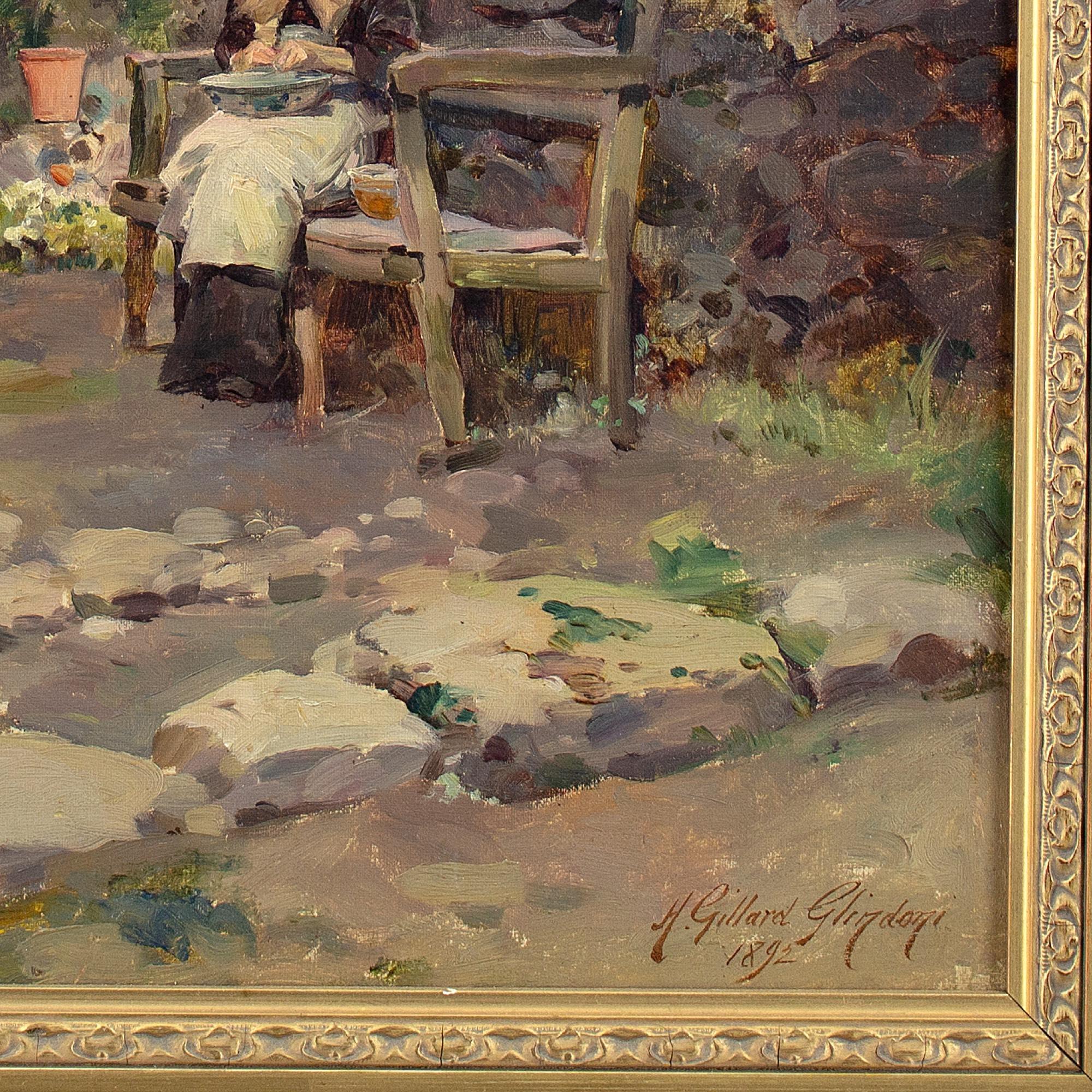 Henry Gillard Glindoni RBA ARWS, The Cottage Garden, Antique Oil Painting  7