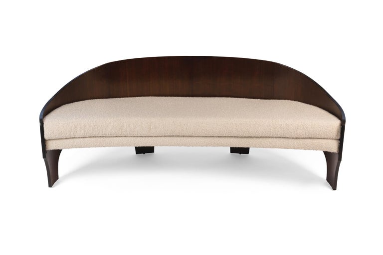 American Henry Glass 1960s 'Intimate Island' Sofa in Walnut & Bouclé For Sale