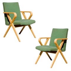 Henry Glass Designed Thonet Bentwood Upholstered Armchairs, Pair