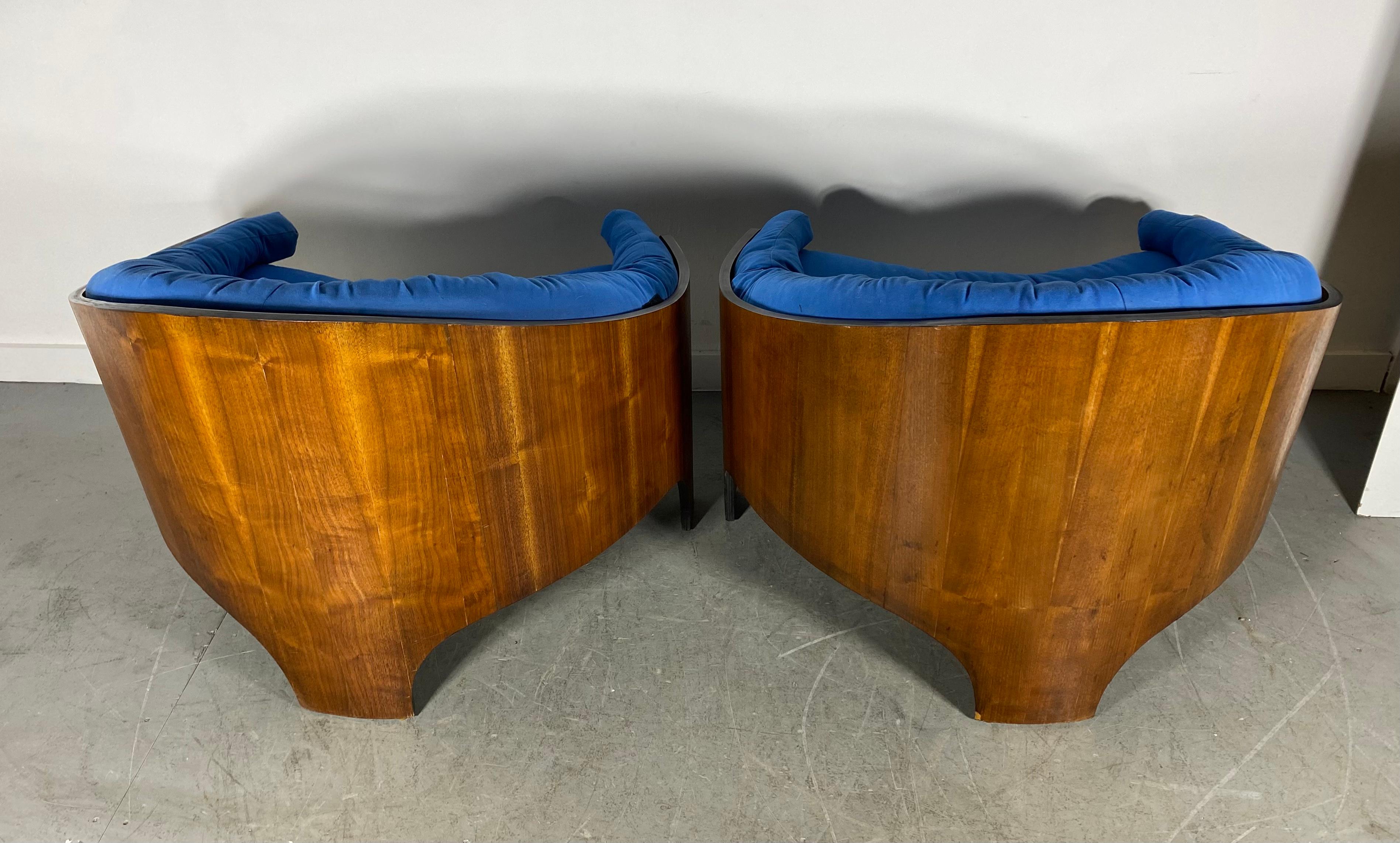 Mid-Century Modern Henry Glass Intimate Island Lounge Chairs Stunning Moulded Walnut For Sale