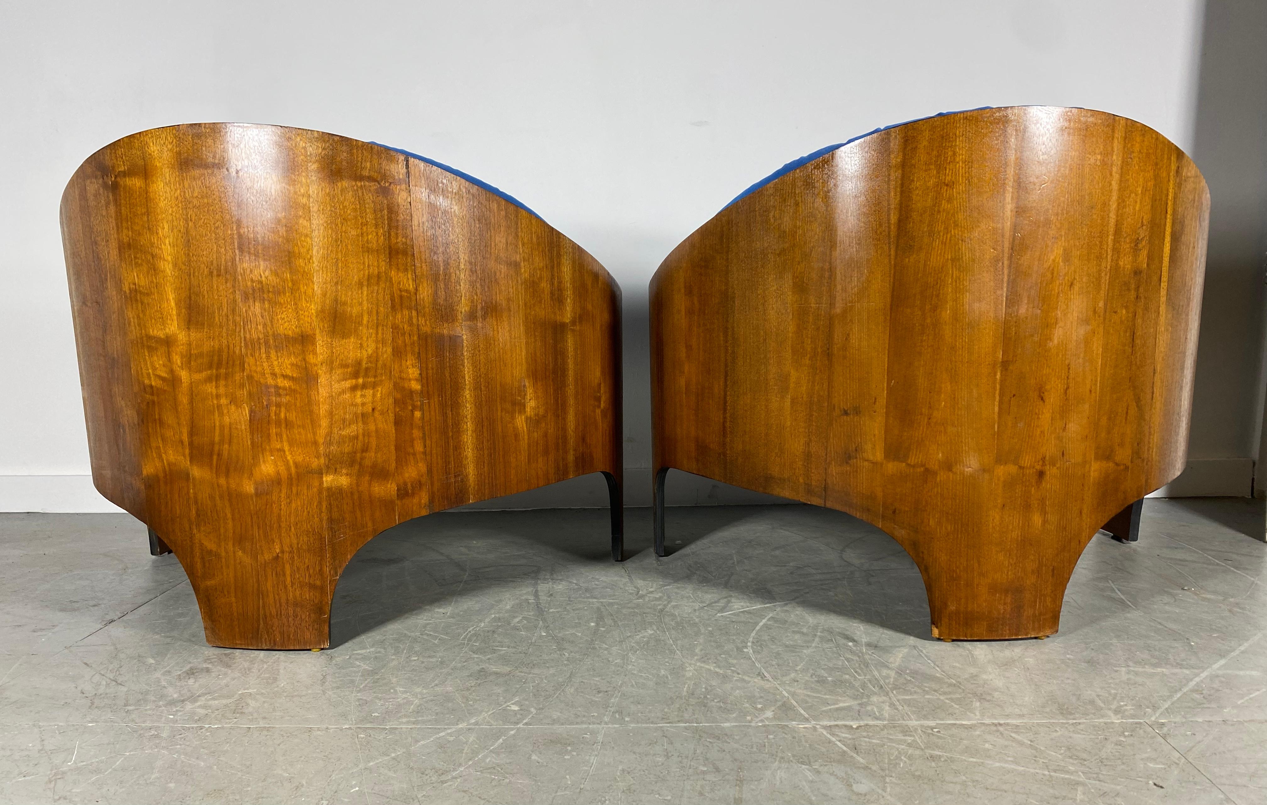 American Henry Glass Intimate Island Lounge Chairs Stunning Moulded Walnut For Sale