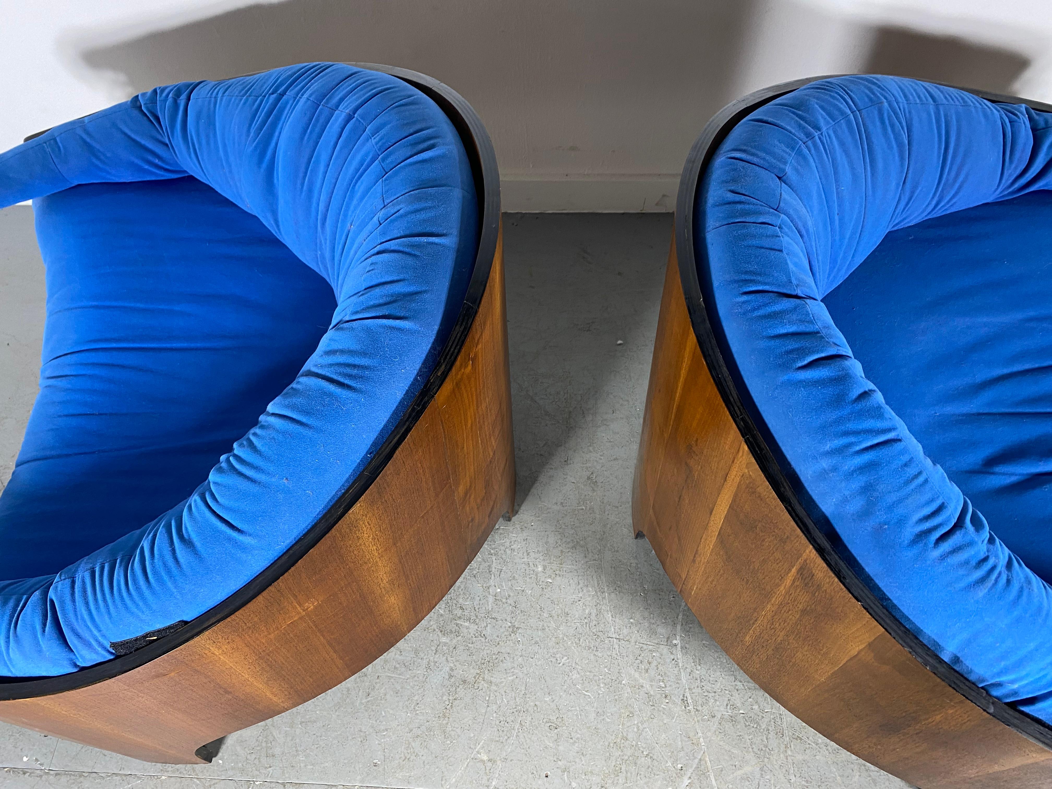 American Henry Glass Intimate Island Lounge Chairs Stunning Moulded Walnut For Sale
