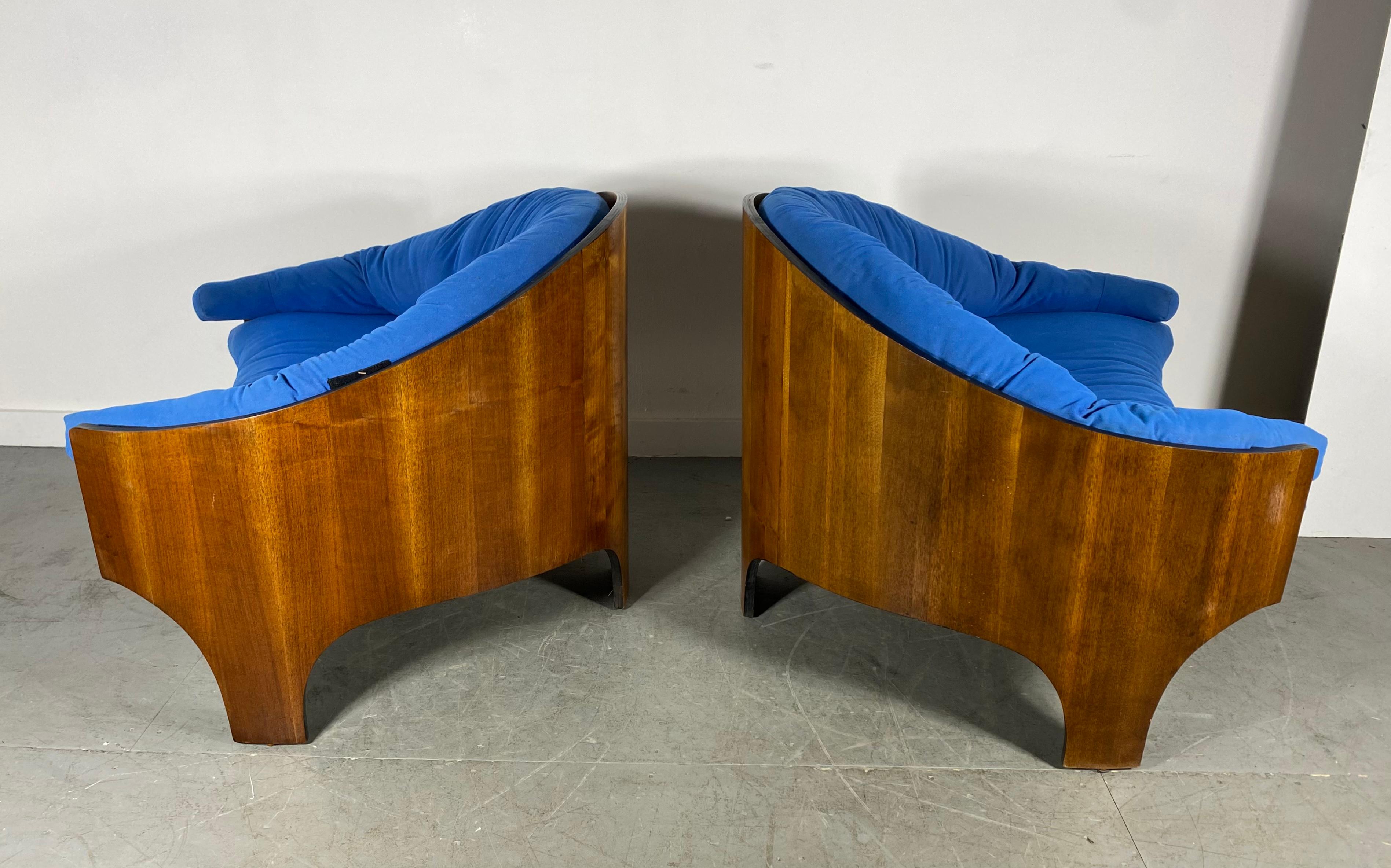 Mid-20th Century Henry Glass Intimate Island Lounge Chairs Stunning Moulded Walnut For Sale