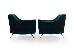 Henry Glass Lounge Chairs in Dark Teal Mohair