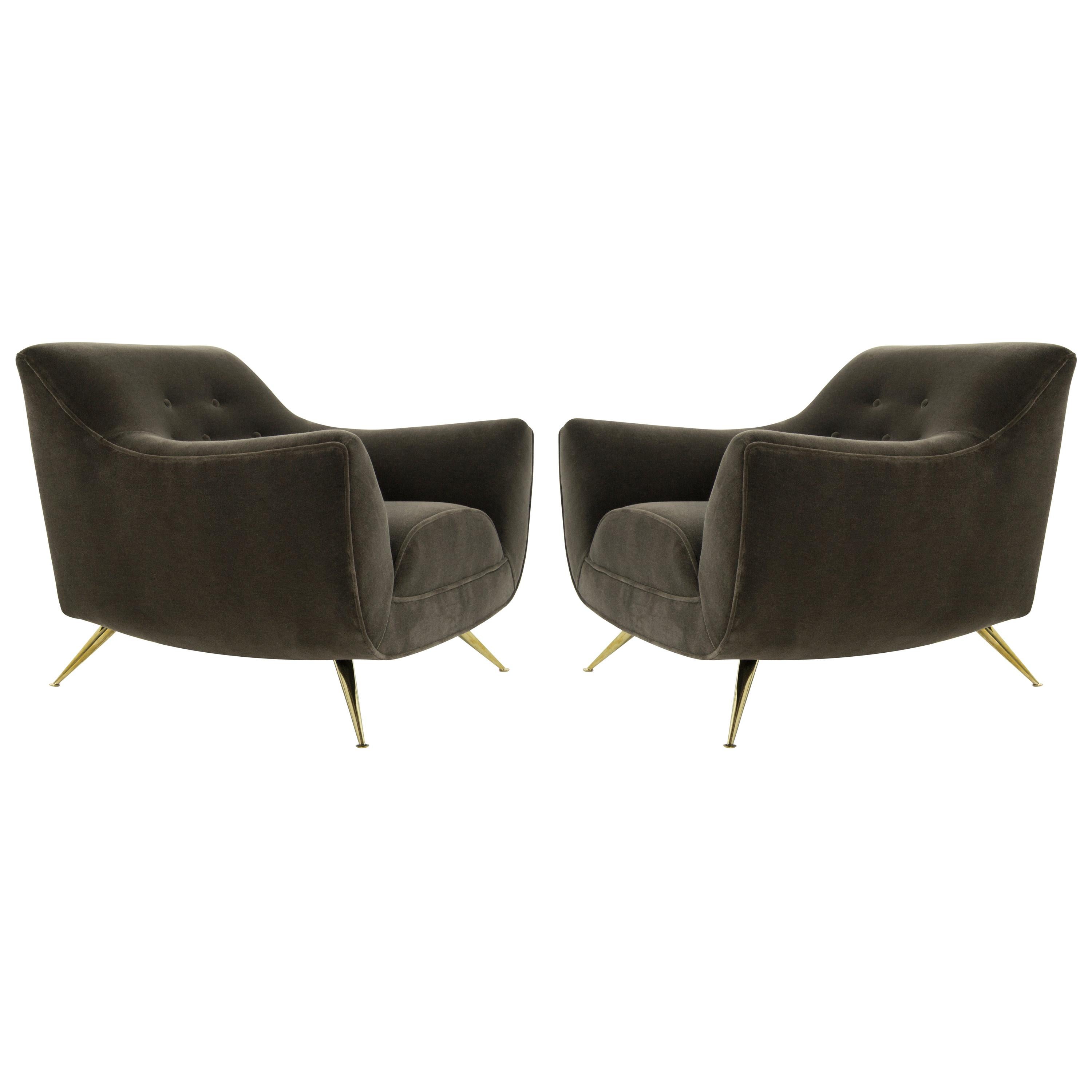 Henry Glass Lounge Chairs in Mohair