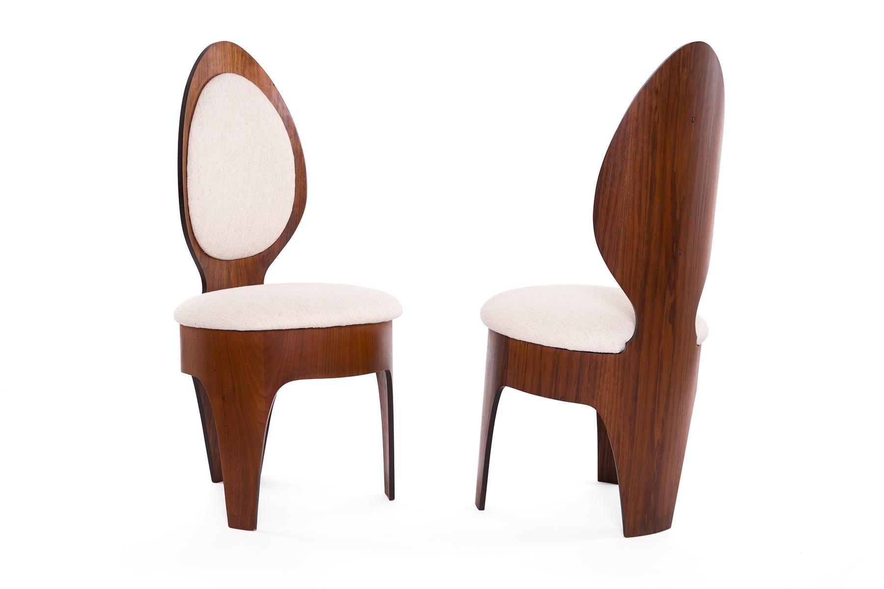 Mid-Century Modern Henry Glass Walnut 'Spoon' Dining Chairs