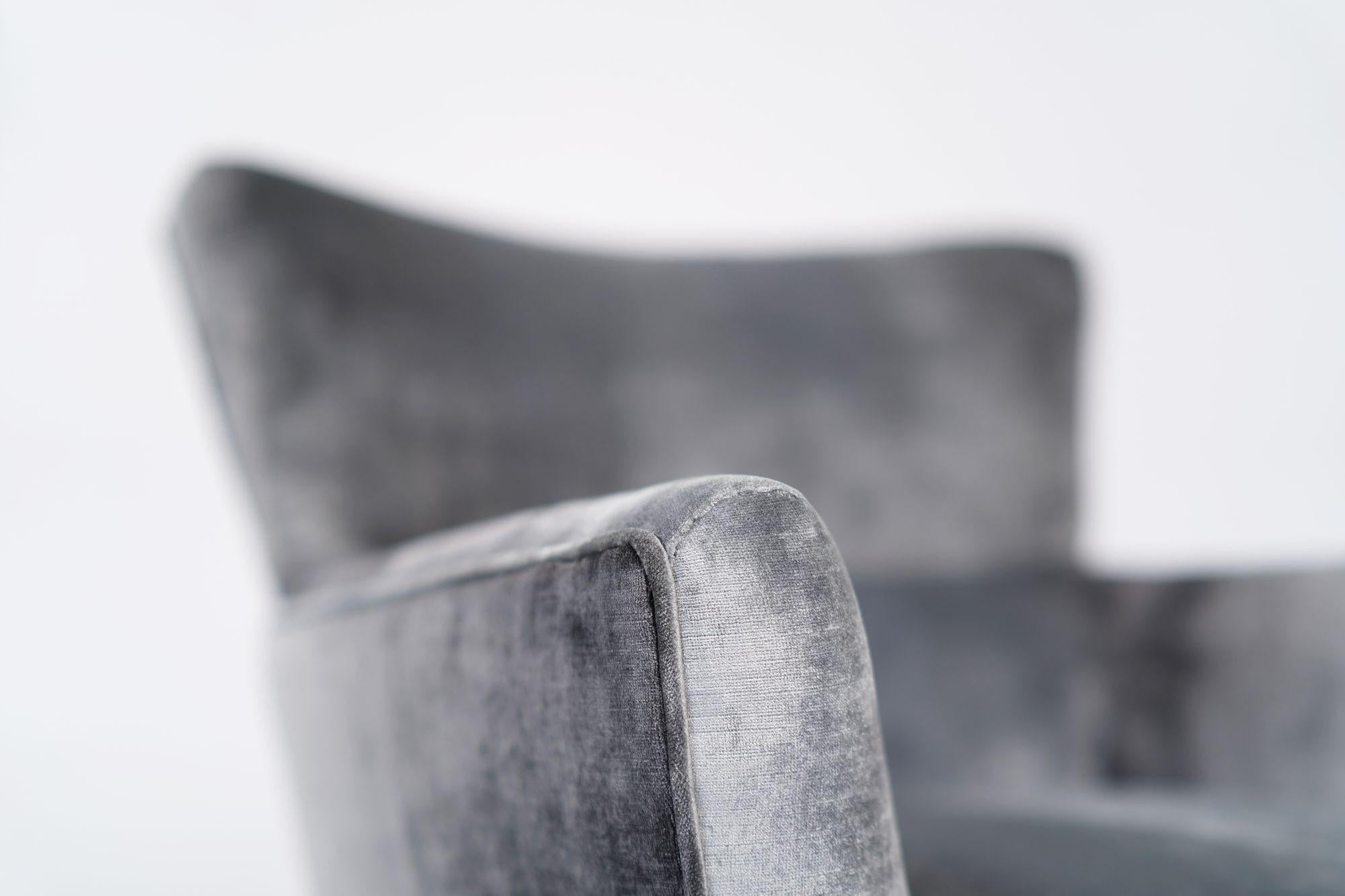 Henry Glass Swivel Chairs in Distressed Silver Velvet, C. 1950s For Sale 7