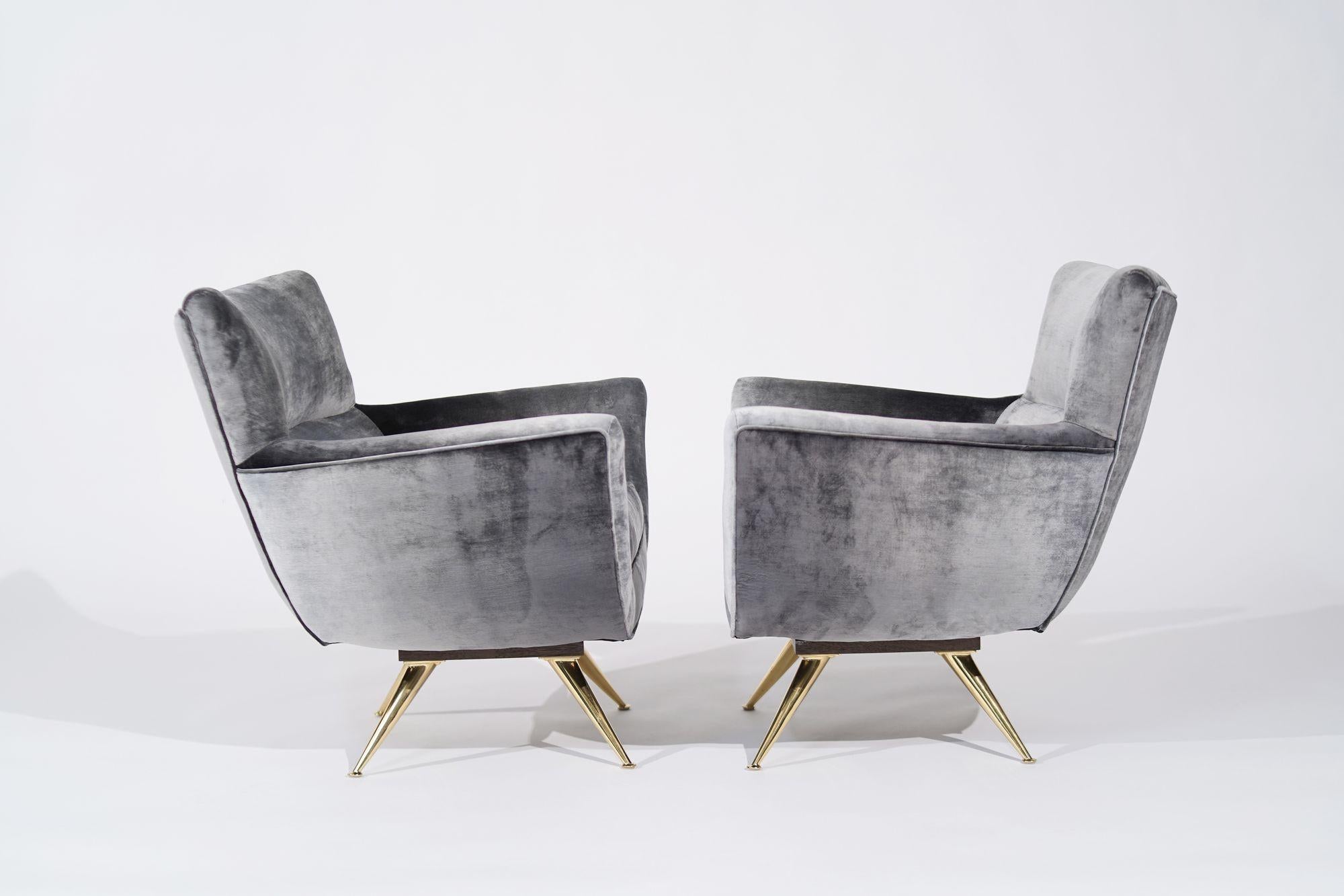 Henry Glass Swivel Chairs in Distressed Silver Velvet, C. 1950s In Excellent Condition For Sale In Westport, CT