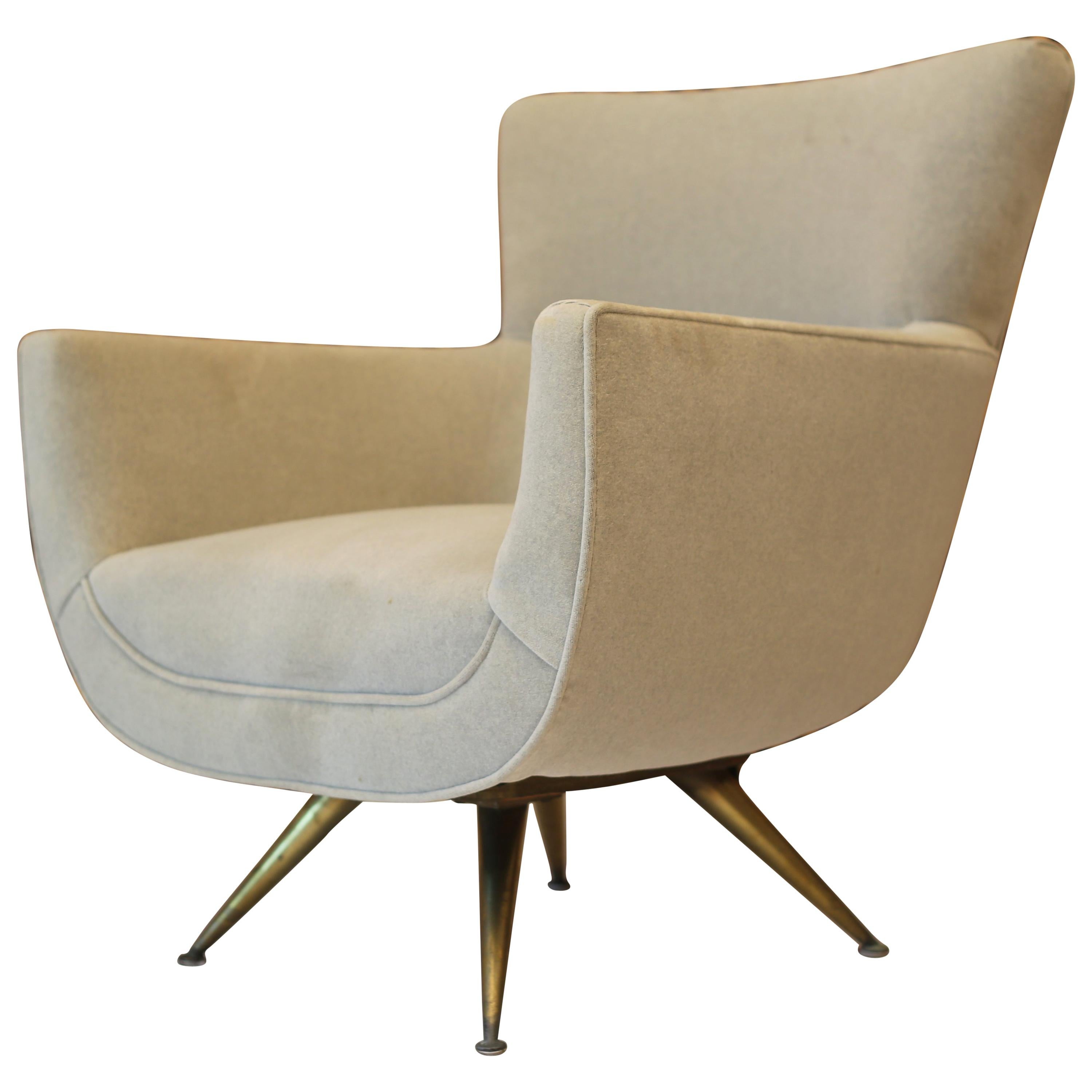 Henry Glass Swivel Lounge Chair in Velvet with Brass Legs