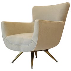 Henry Glass Swivel Lounge Chair in Velvet with Brass Legs