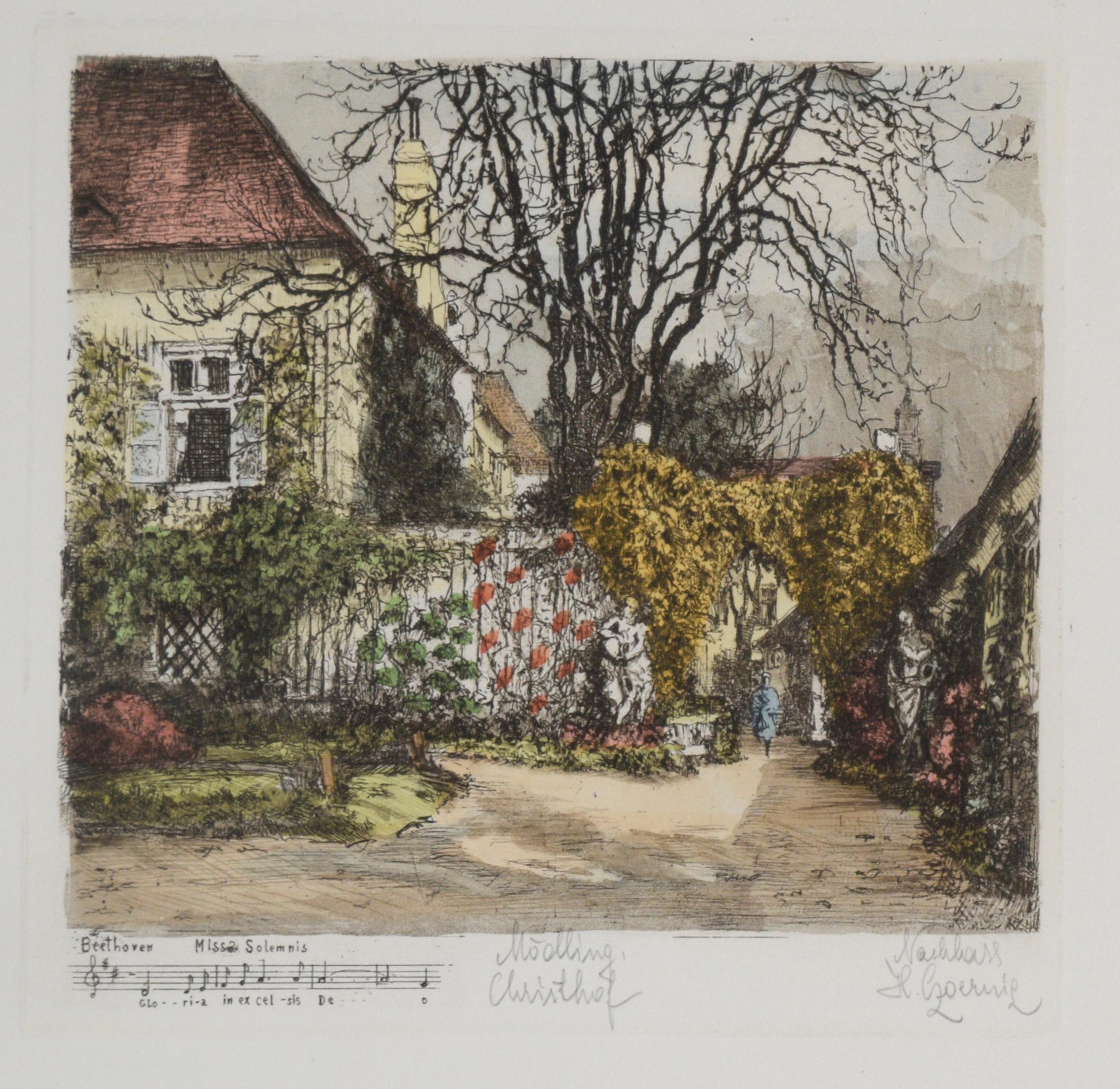 Beethovens Residence at Mödling Colored Etching by Henry Goering For Sale 2