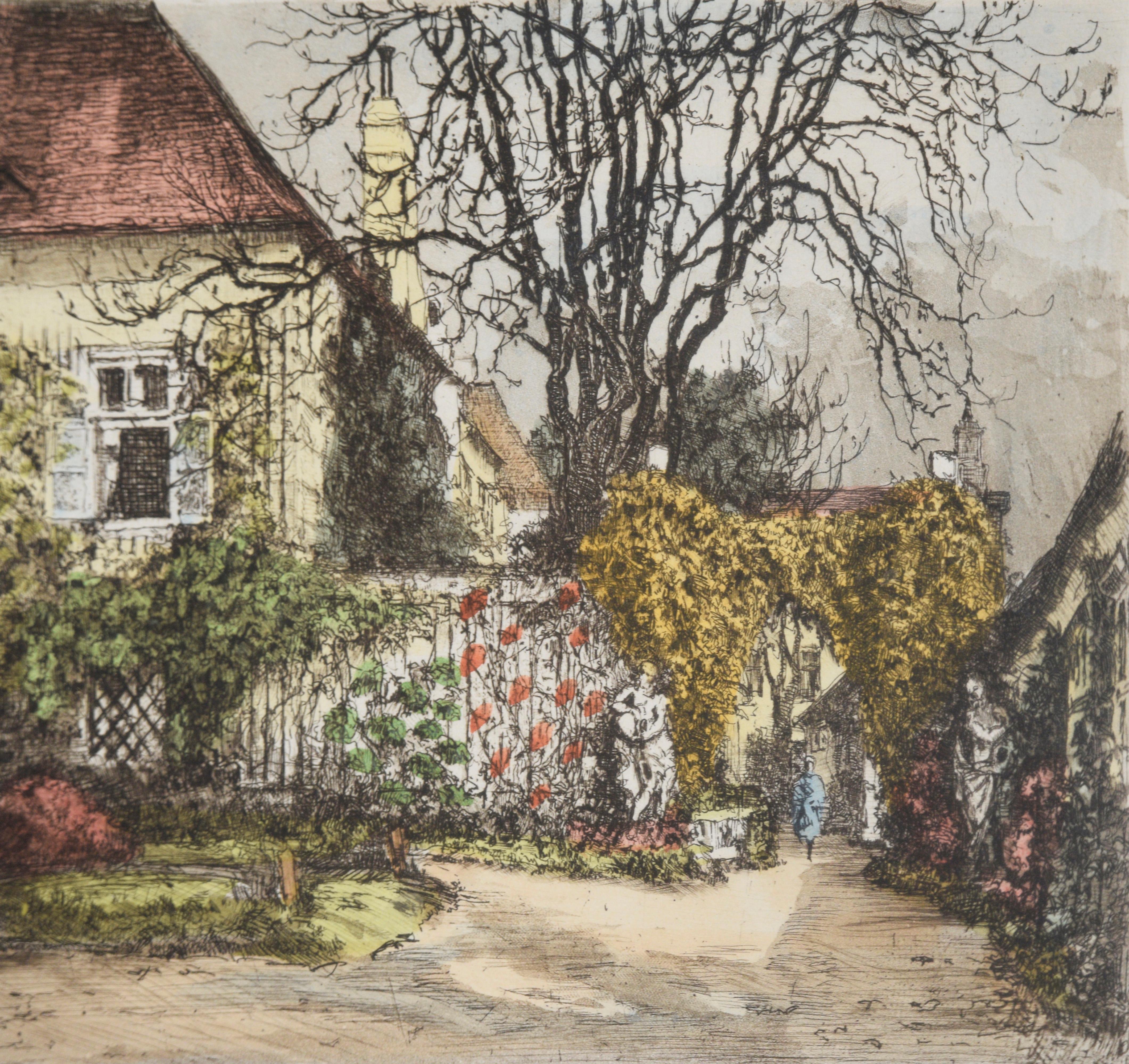 Beethovens Residence at Mödling Colored Etching by Henry Goering For Sale 3