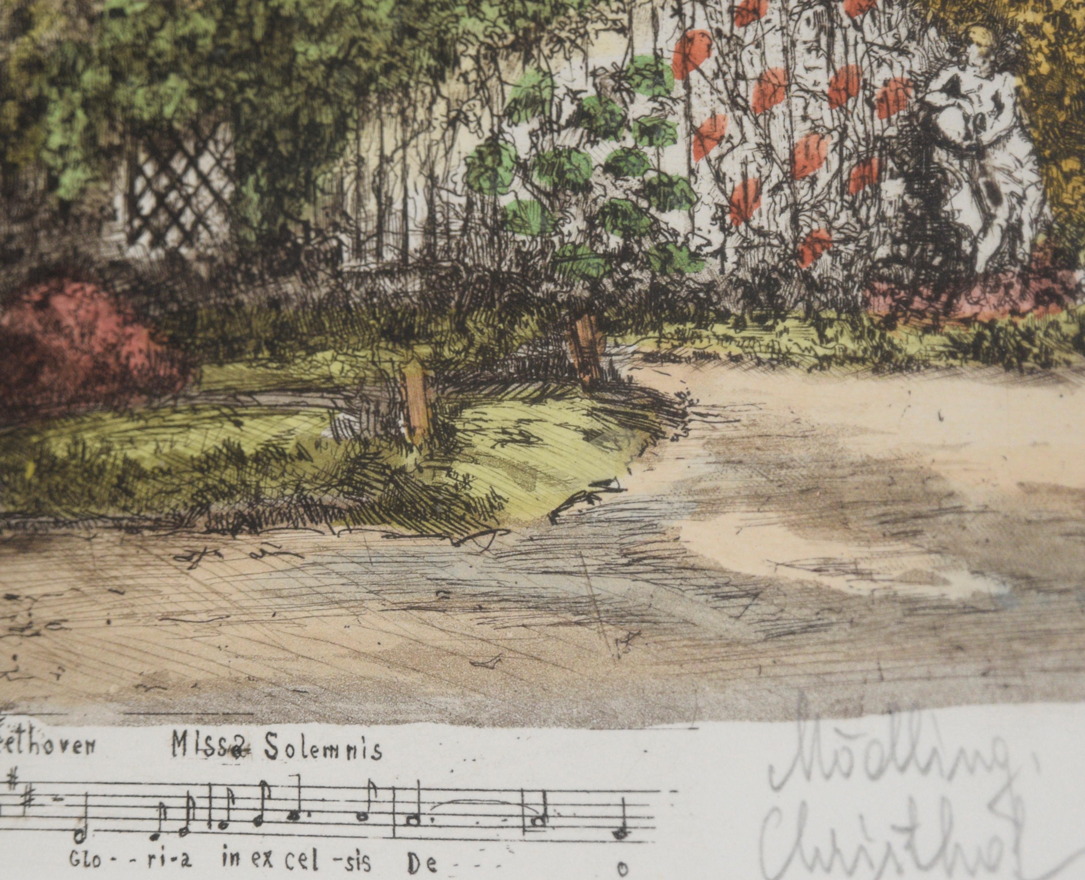 Résidence de Beethoven à Mödling Gravure colorée de Henry Goering en vente 4