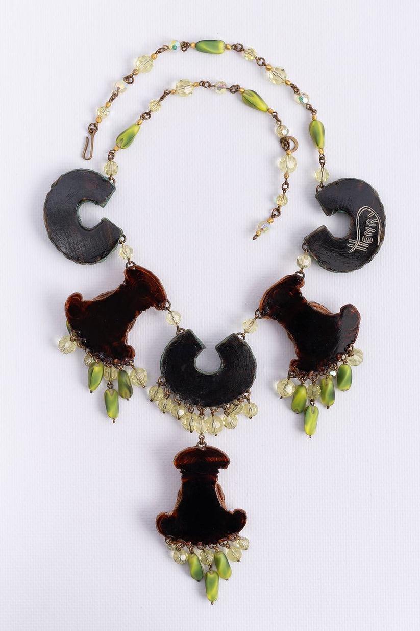 Women's Henry Green and Brown Talosel Bib Necklace For Sale