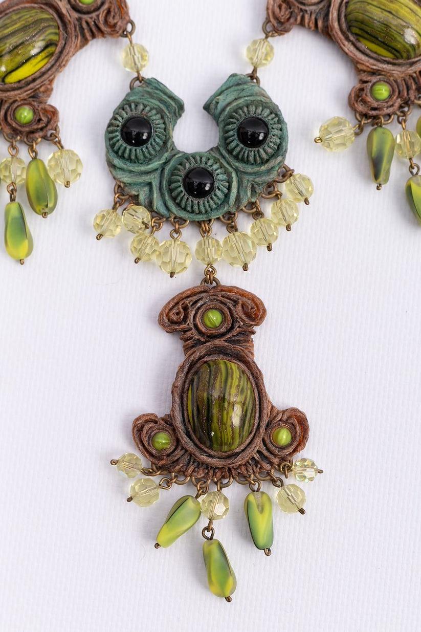 Henry Green and Brown Talosel Bib Necklace For Sale 3