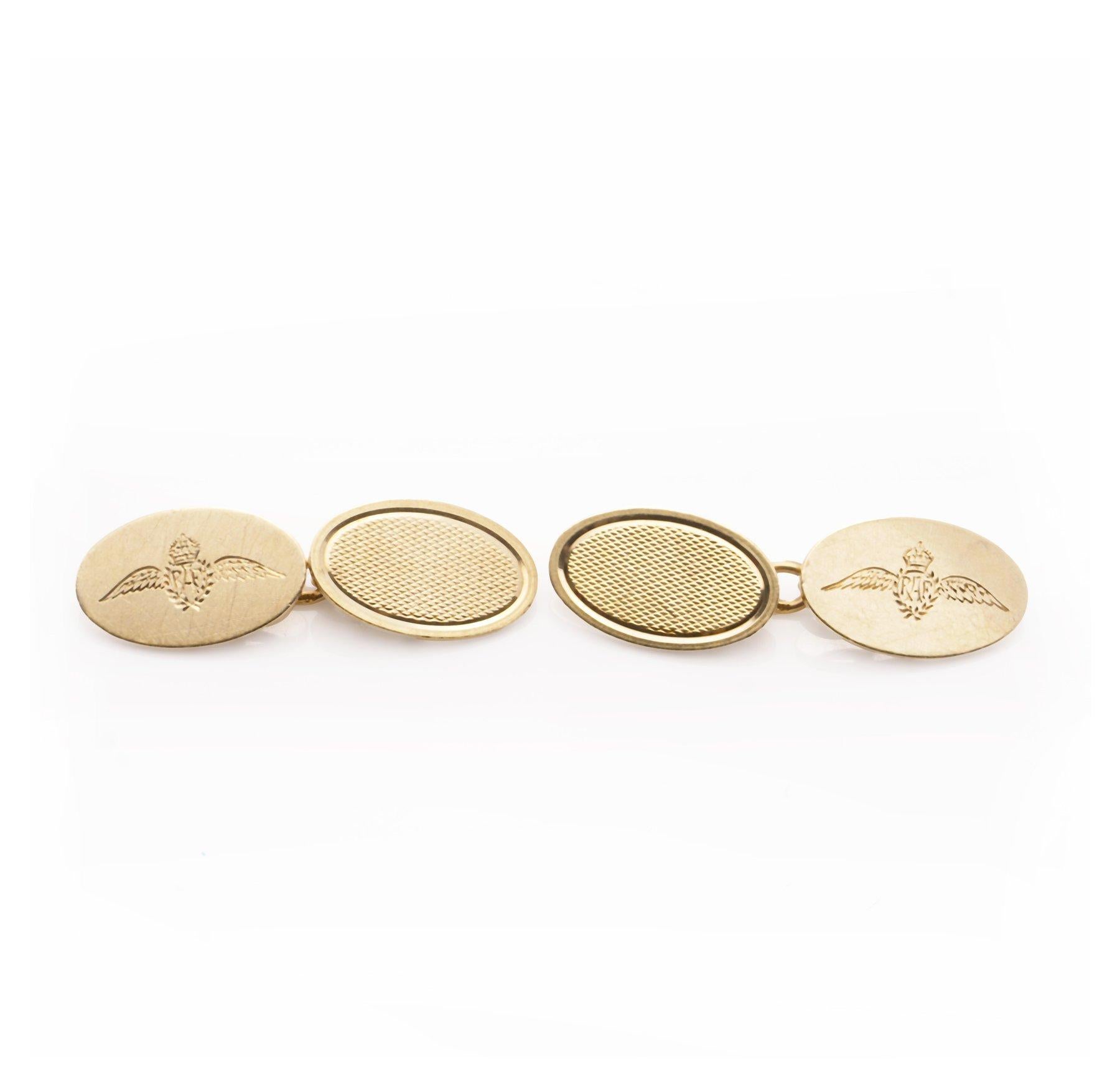 You can elevate your style with our exquisite Henry Griffith & Son cufflinks, which are fashioned from 9kt yellow gold.
The cufflinks feature spread wings, initials letters, and a crown atop. Symbolizing freedom, aspiration, and protection, the