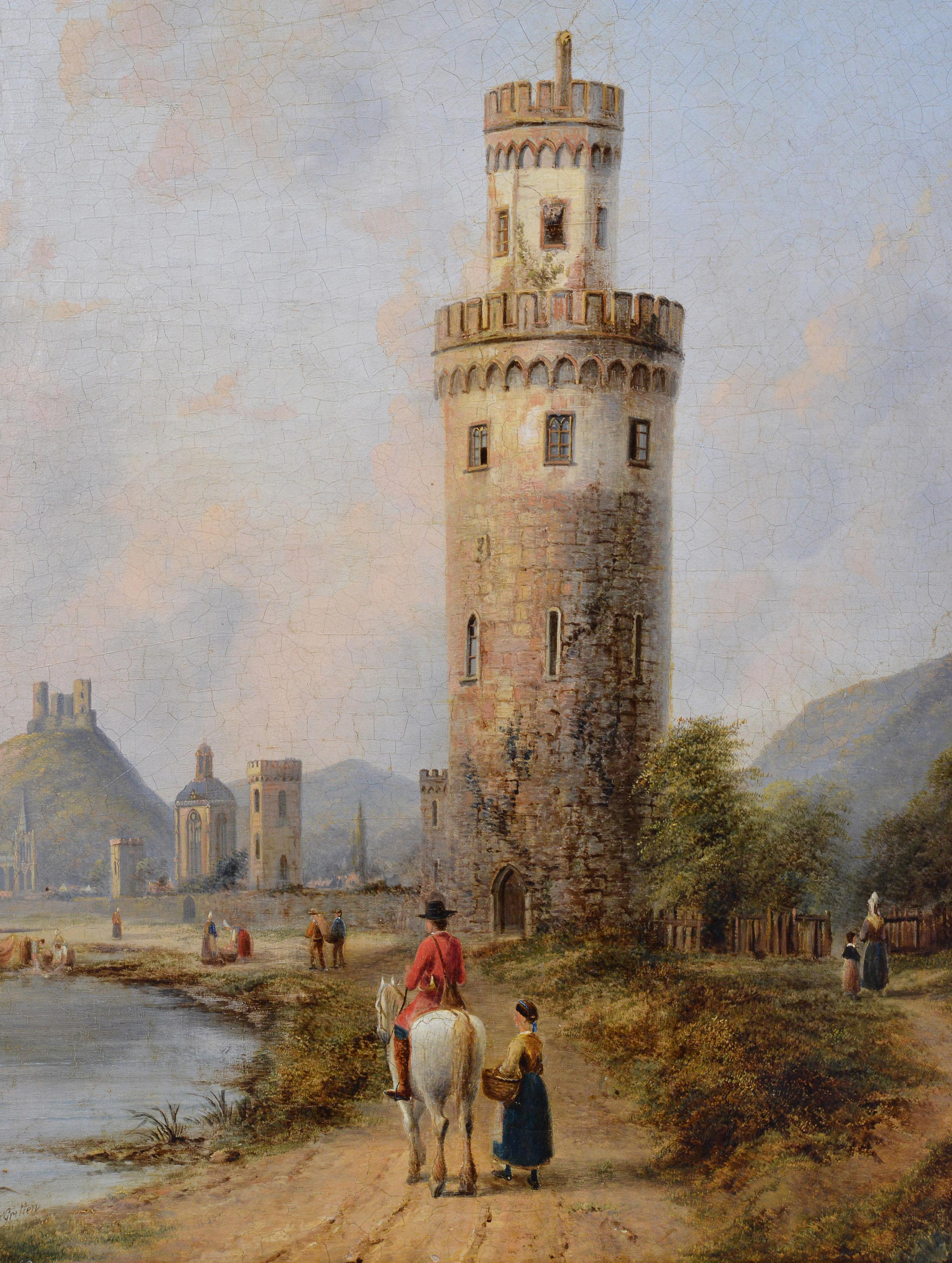 Oberwesel sur le Rhin Paysage pittoresque 19e siècle Peinture à l'huile de maître britannique - Réalisme Painting par Henry Gritten