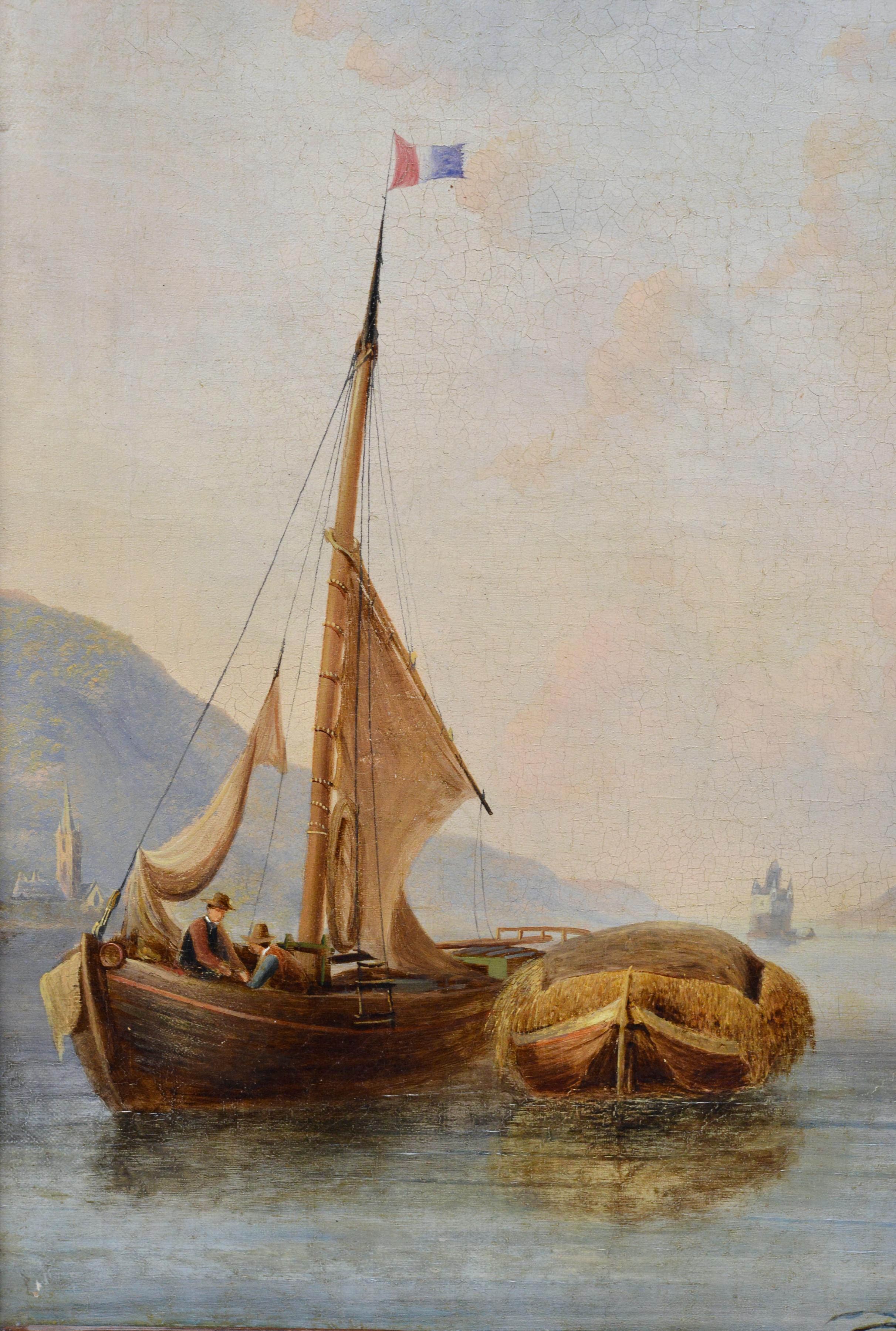 Oberwesel sur le Rhin Paysage pittoresque 19e siècle Peinture à l'huile de maître britannique en vente 1