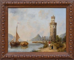 Oberwesel sur le Rhin Paysage pittoresque 19e siècle Peinture à l'huile de maître britannique