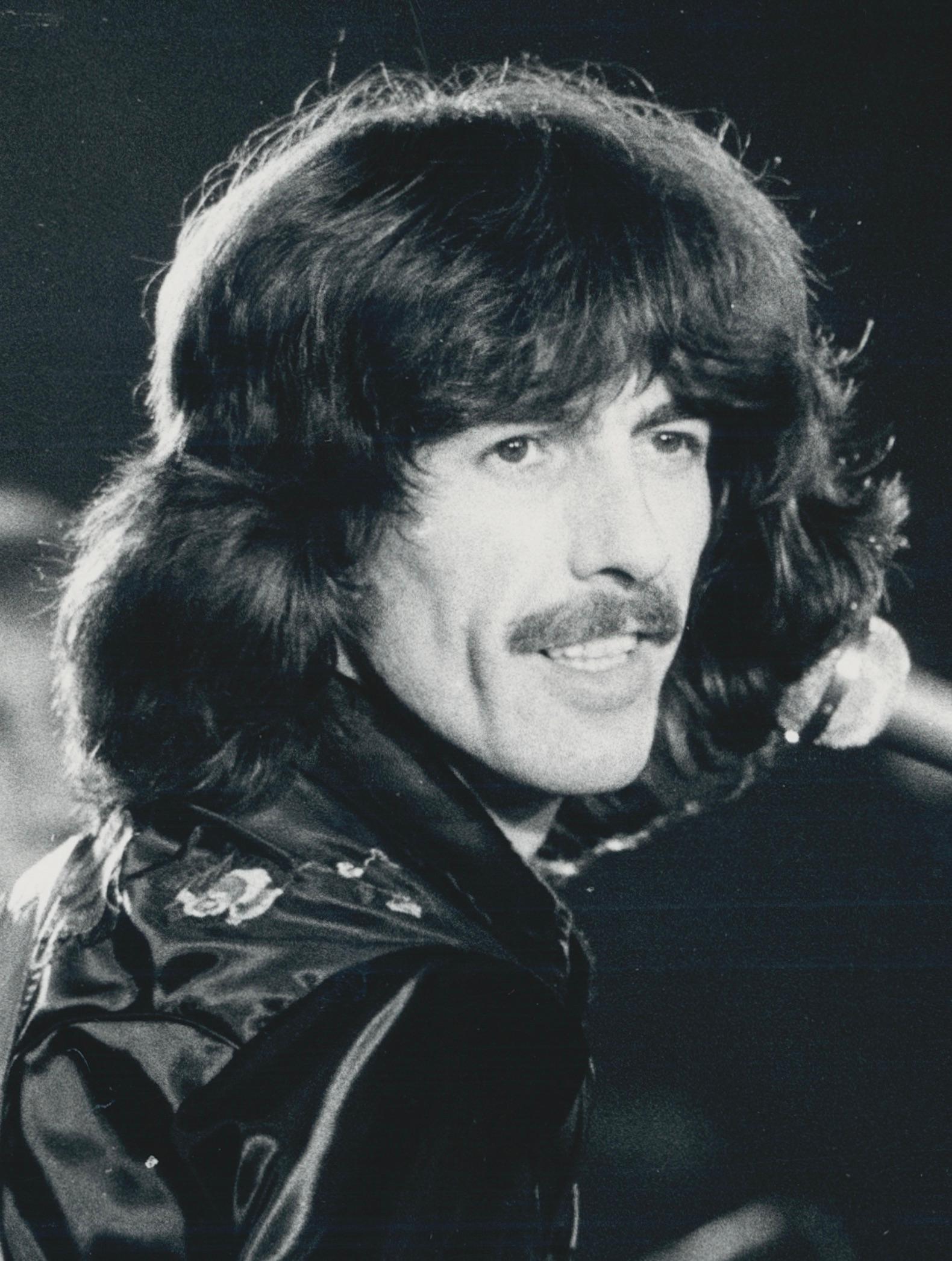 George Harrison on Stage, Black and White Photography, 25, 4 x 20, 6 cm For Sale 1