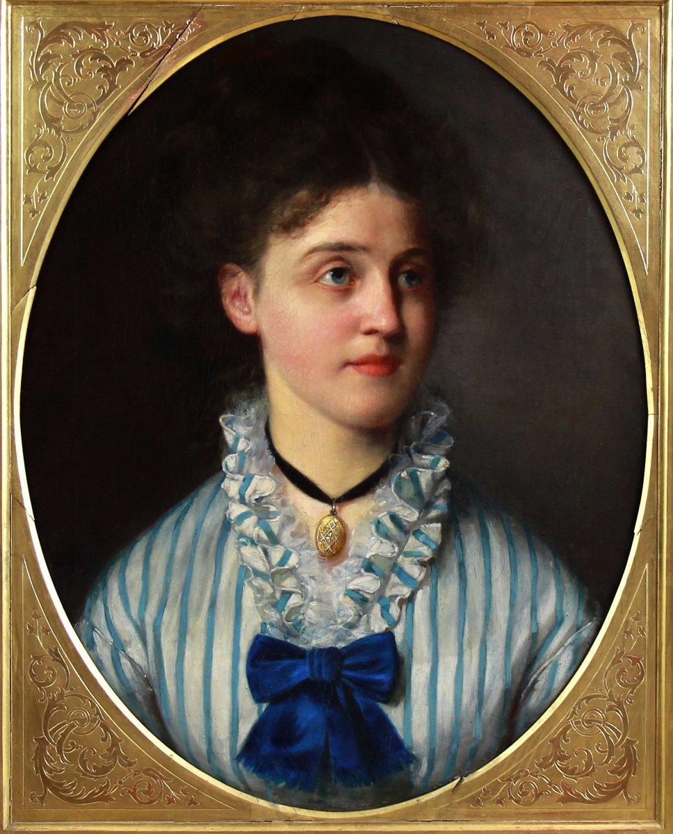 Huile sur toile Portrait d'une jeune femme 19ème siècle - Painting de Henry Guillaume Schlesinger (1814-1893)