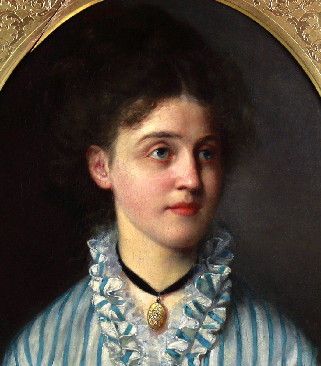 Huile sur toile Portrait d'une jeune femme 19ème siècle - École française Painting par Henry Guillaume Schlesinger (1814-1893)