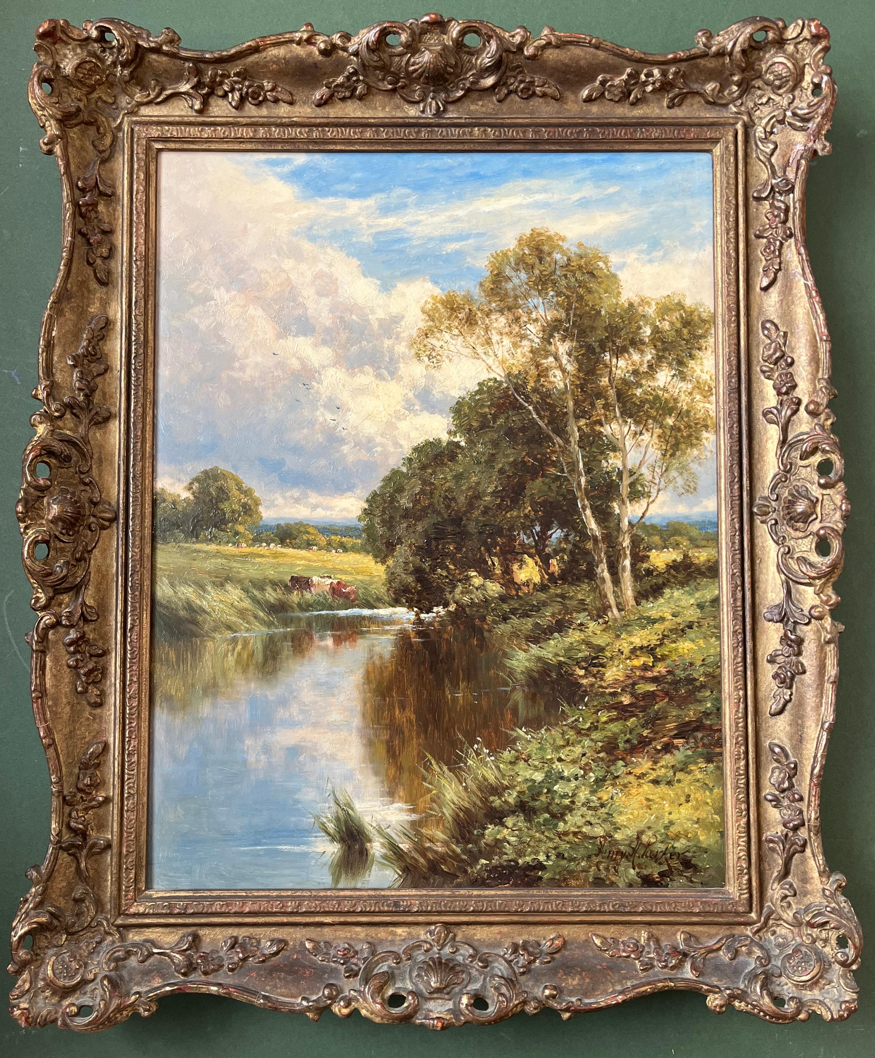 Henry H Parker, Original Victorian oil painting of a river landscape 11