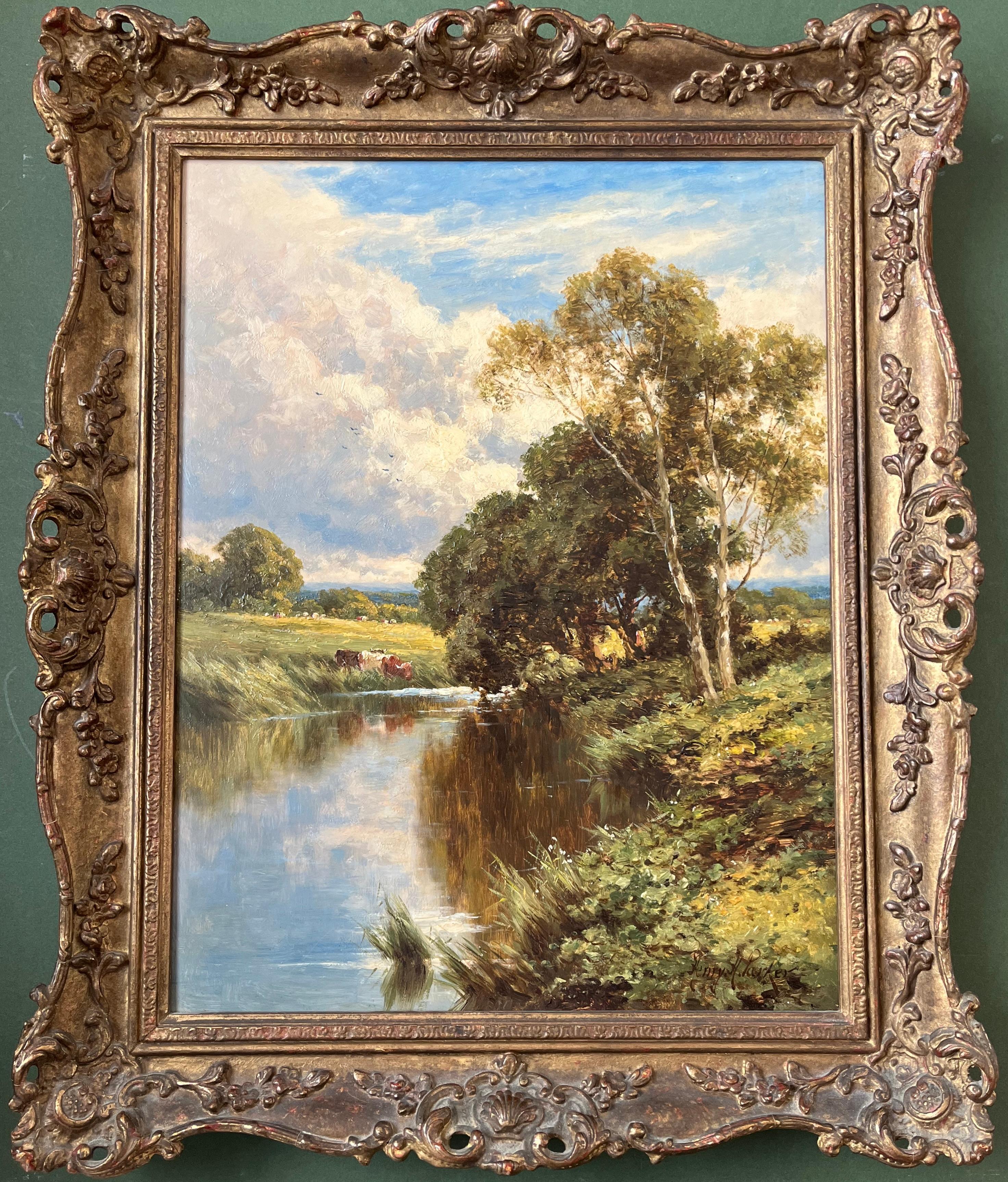 Henry H Parker, Original Victorian oil painting of a river landscape 1