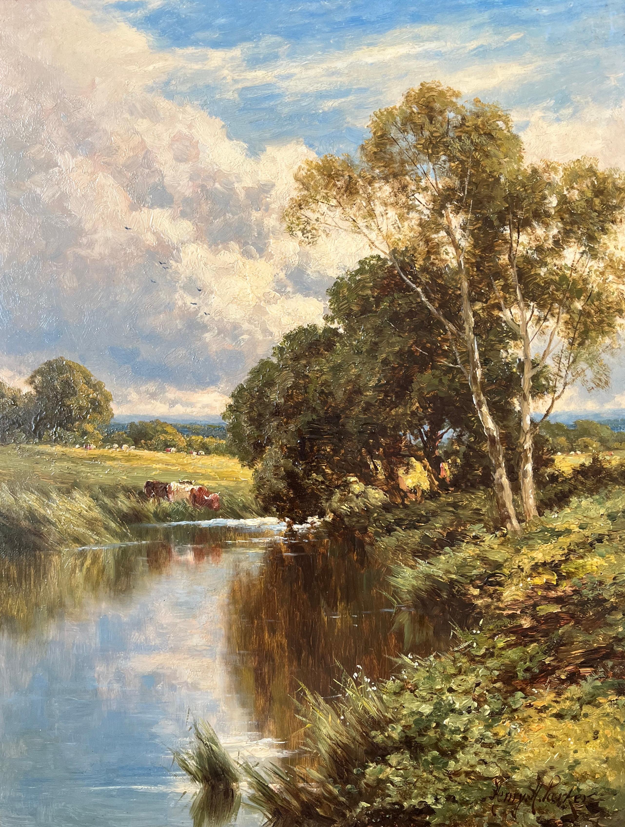 Henry H Parker, Original Victorian oil painting of a river landscape 2