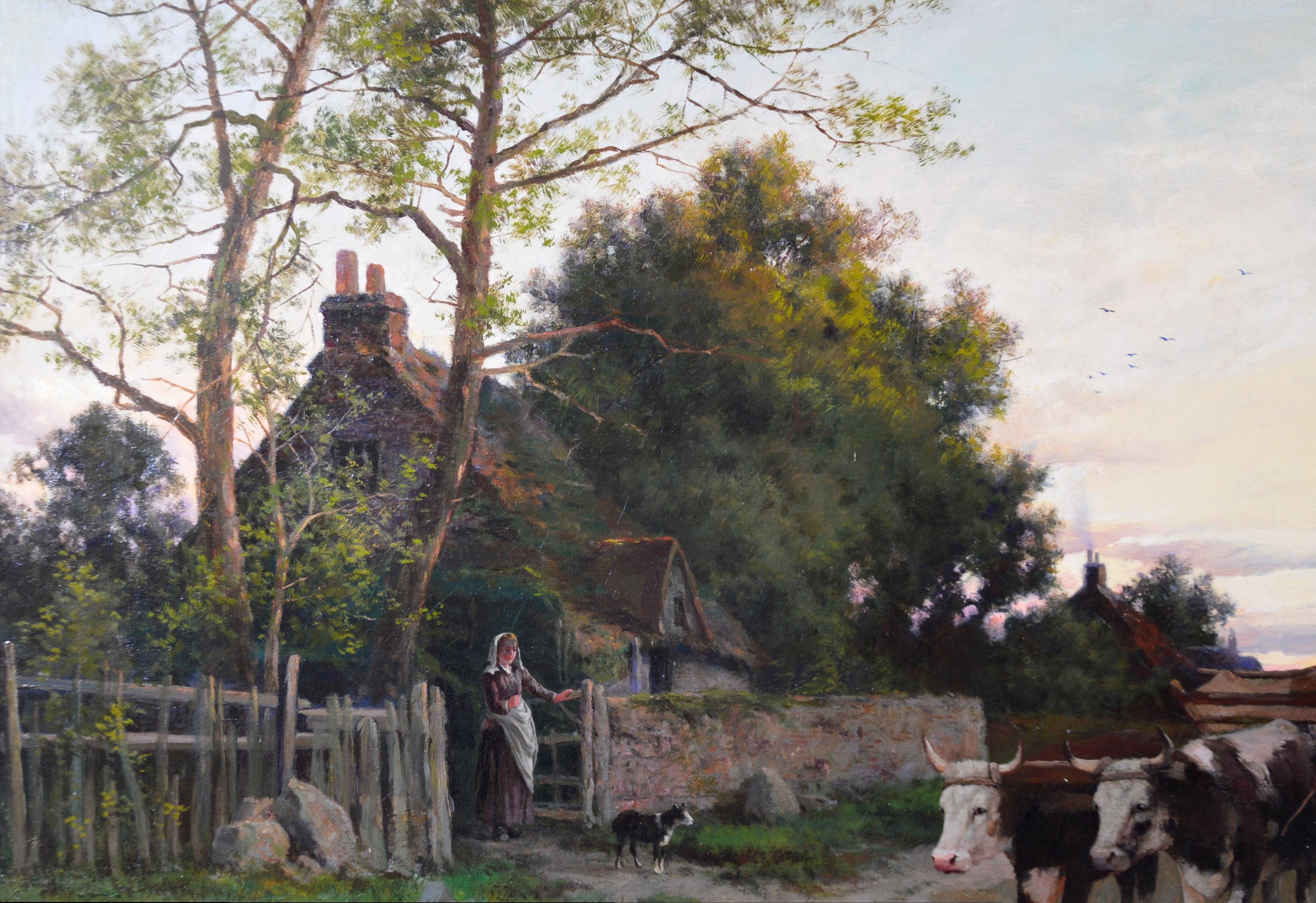 The Parting Day - V Large 19th Century Oil Painting English Sunset Landscape For Sale 3