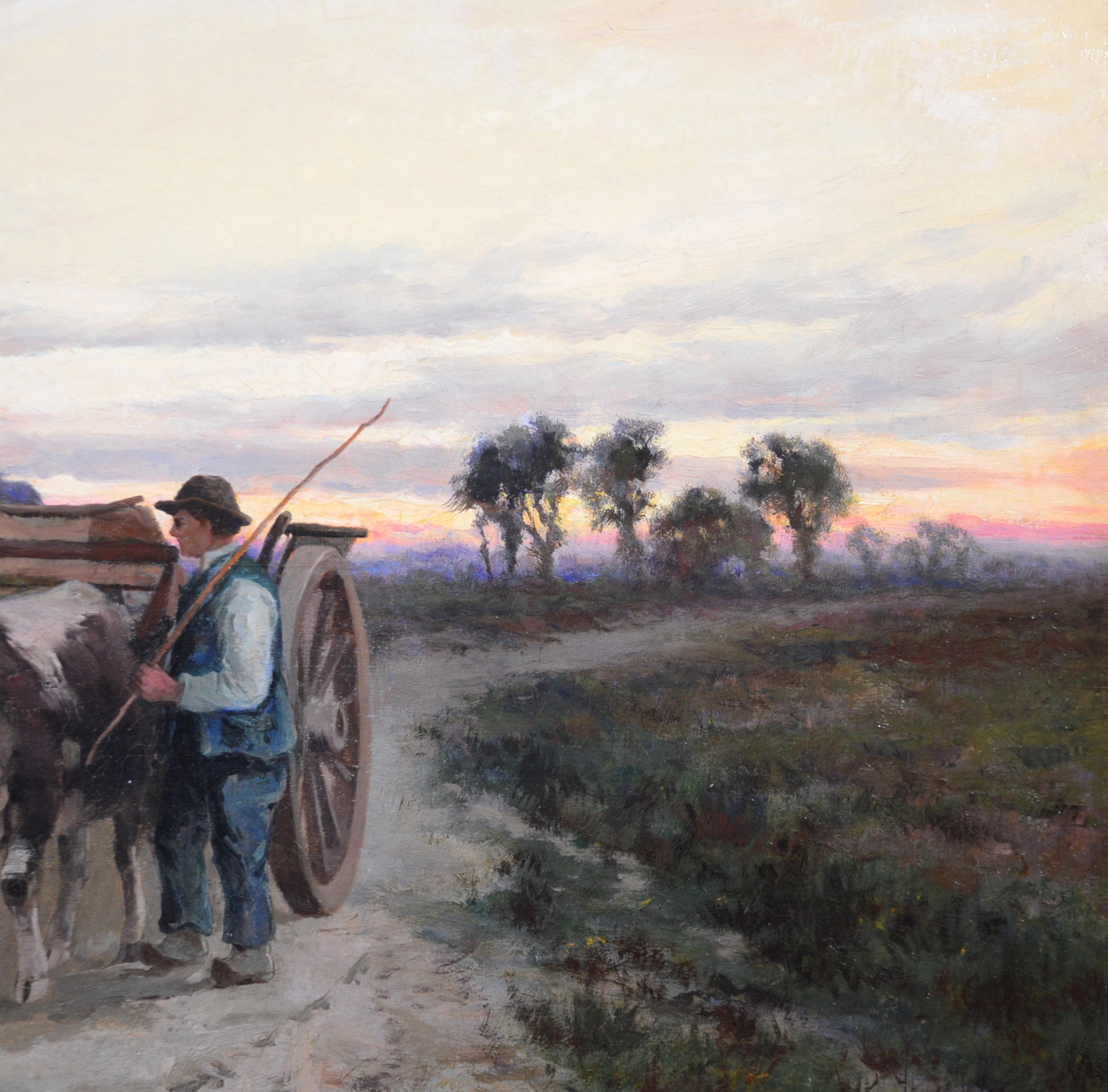 Il giorno del commiato - V grande dipinto a olio del XIX secolo Paesaggio inglese al tramonto 3