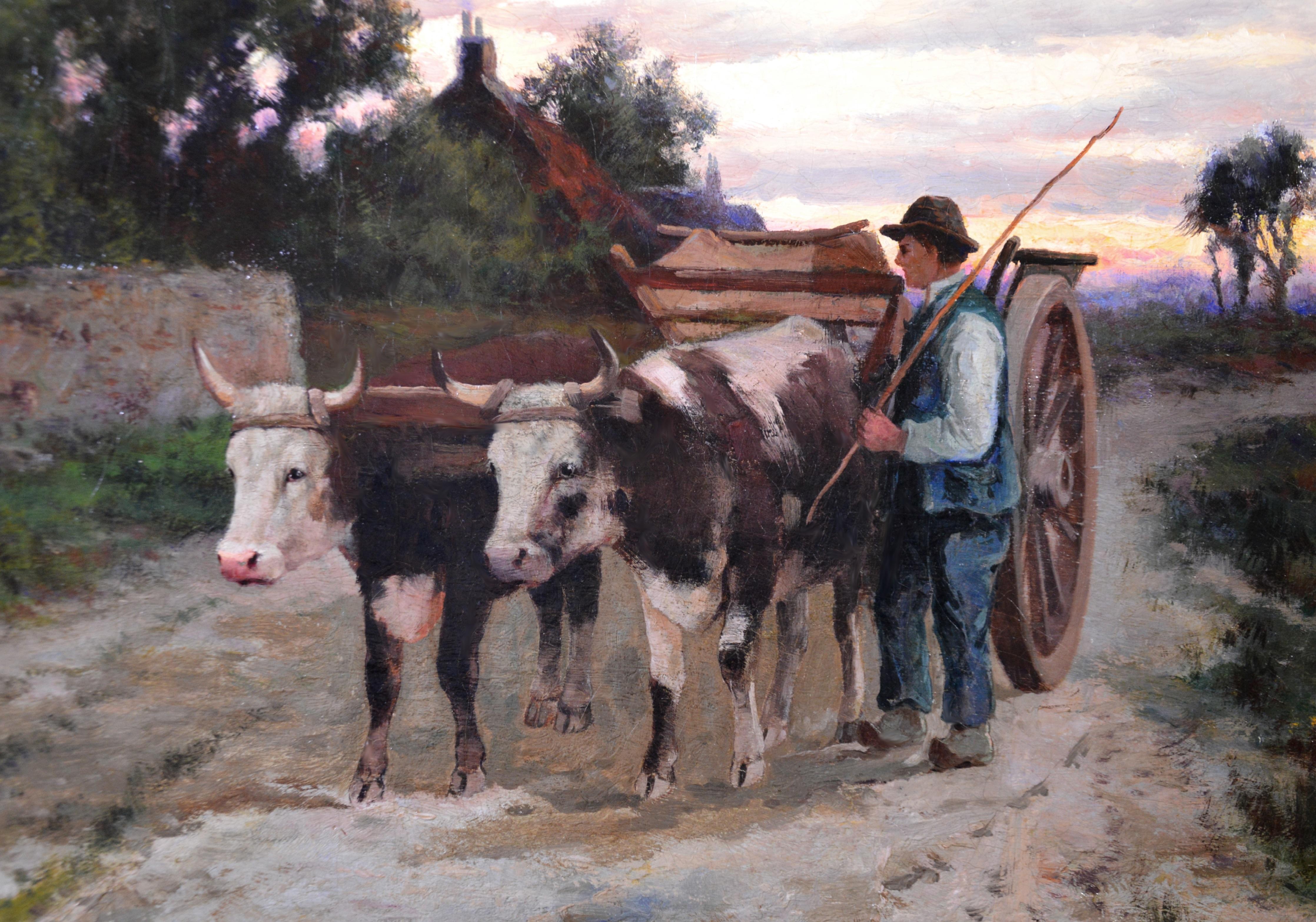 Il giorno del commiato - V grande dipinto a olio del XIX secolo Paesaggio inglese al tramonto 4