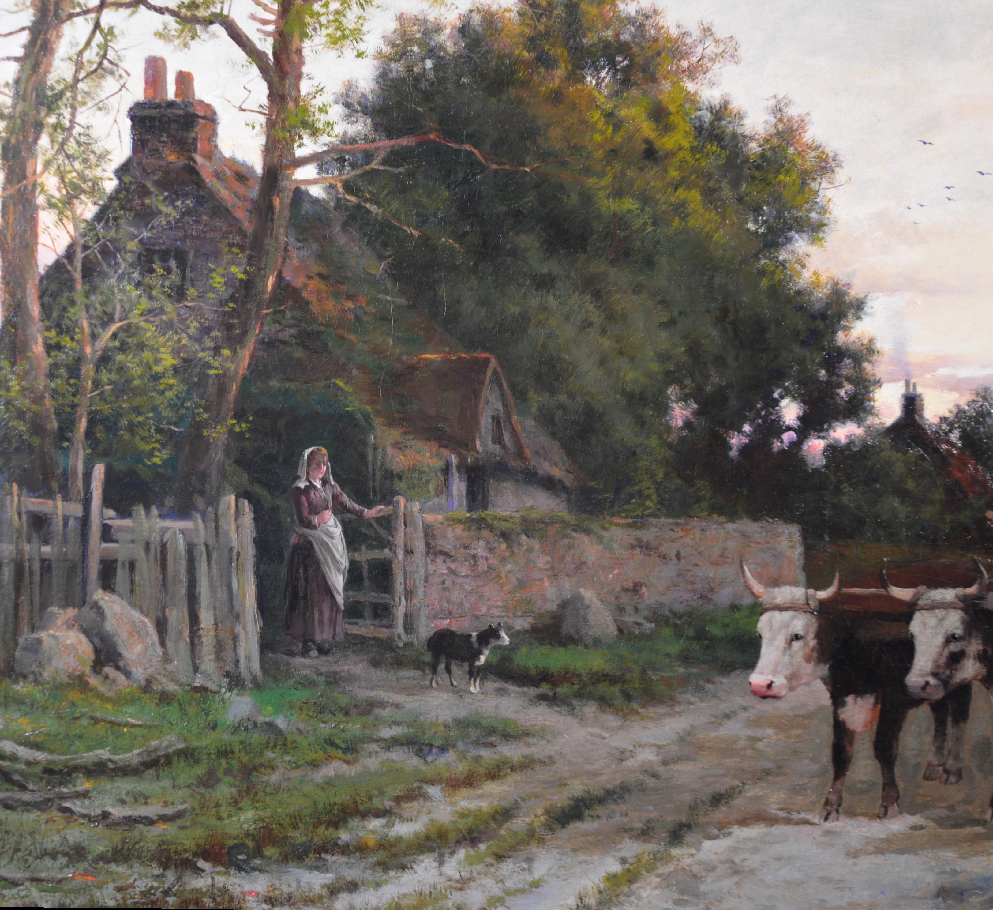 Il giorno del commiato - V grande dipinto a olio del XIX secolo Paesaggio inglese al tramonto 5