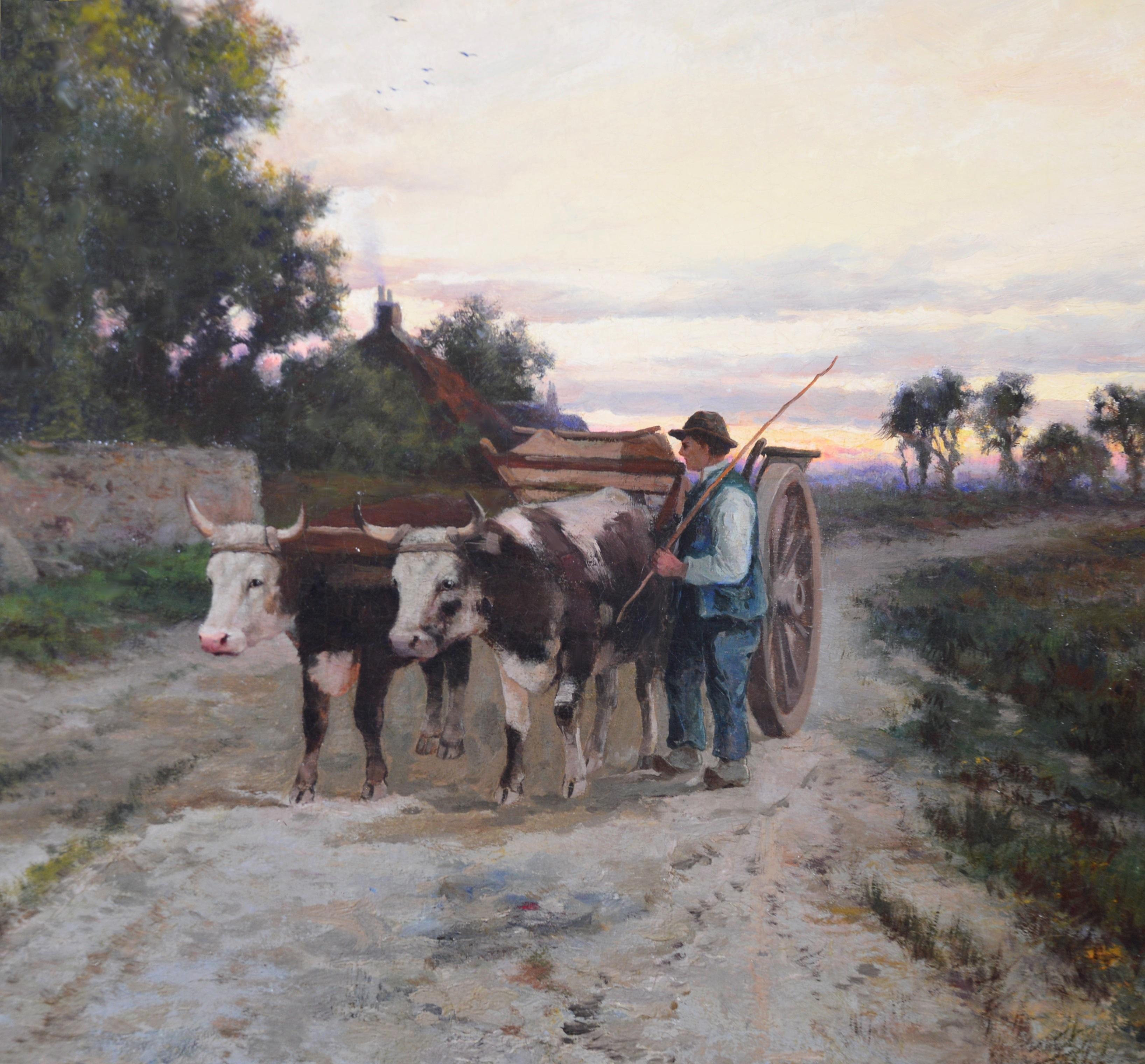 The Parting Day - Very Large 19th Century Oil Painting English Sunset Landscape 2