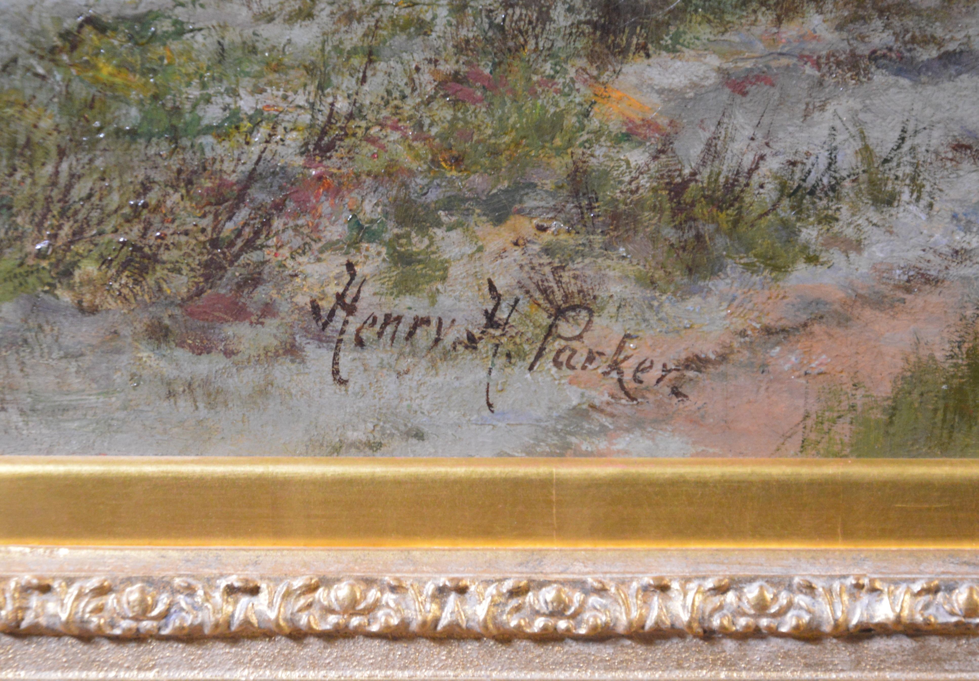 Pittura a olio del XIX secolo molto grande con paesaggio vittoriano inglese al tramonto 5