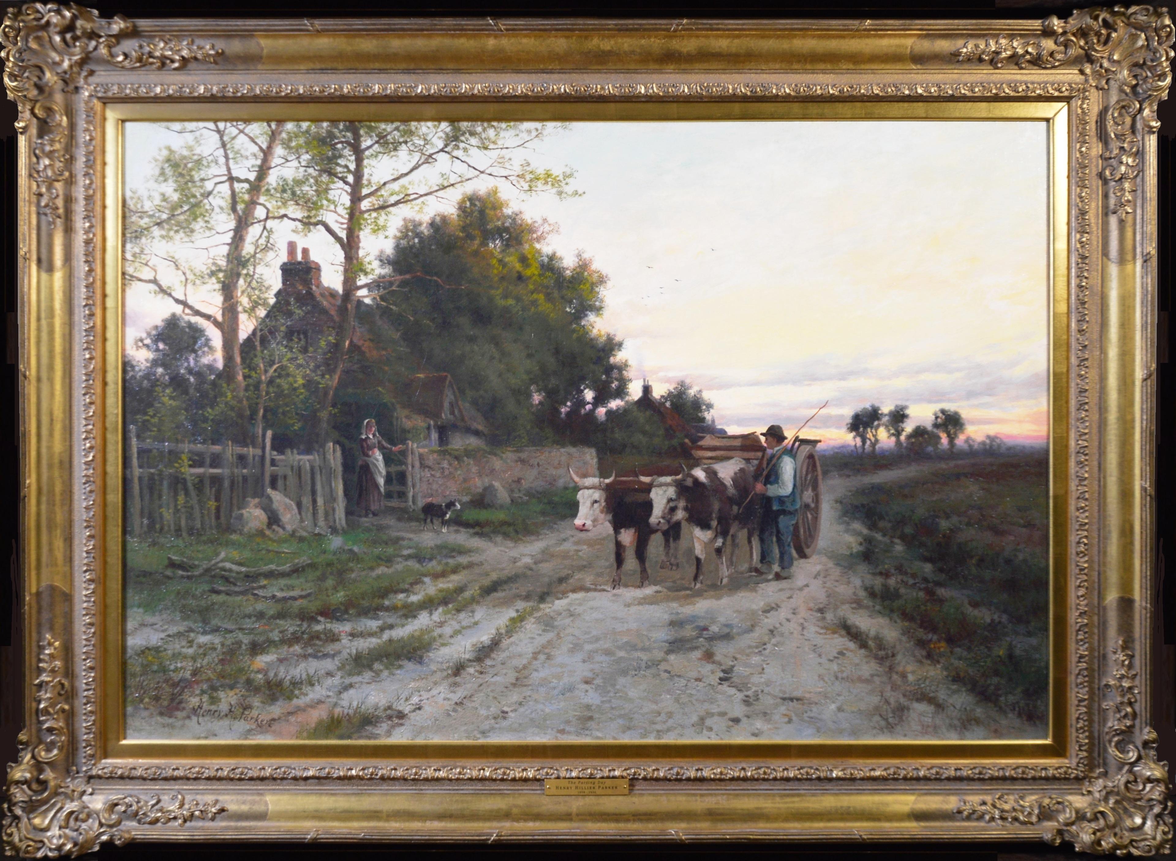 Pittura a olio del XIX secolo molto grande con paesaggio vittoriano inglese al tramonto - Painting Scuola inglese di Henry H Parker