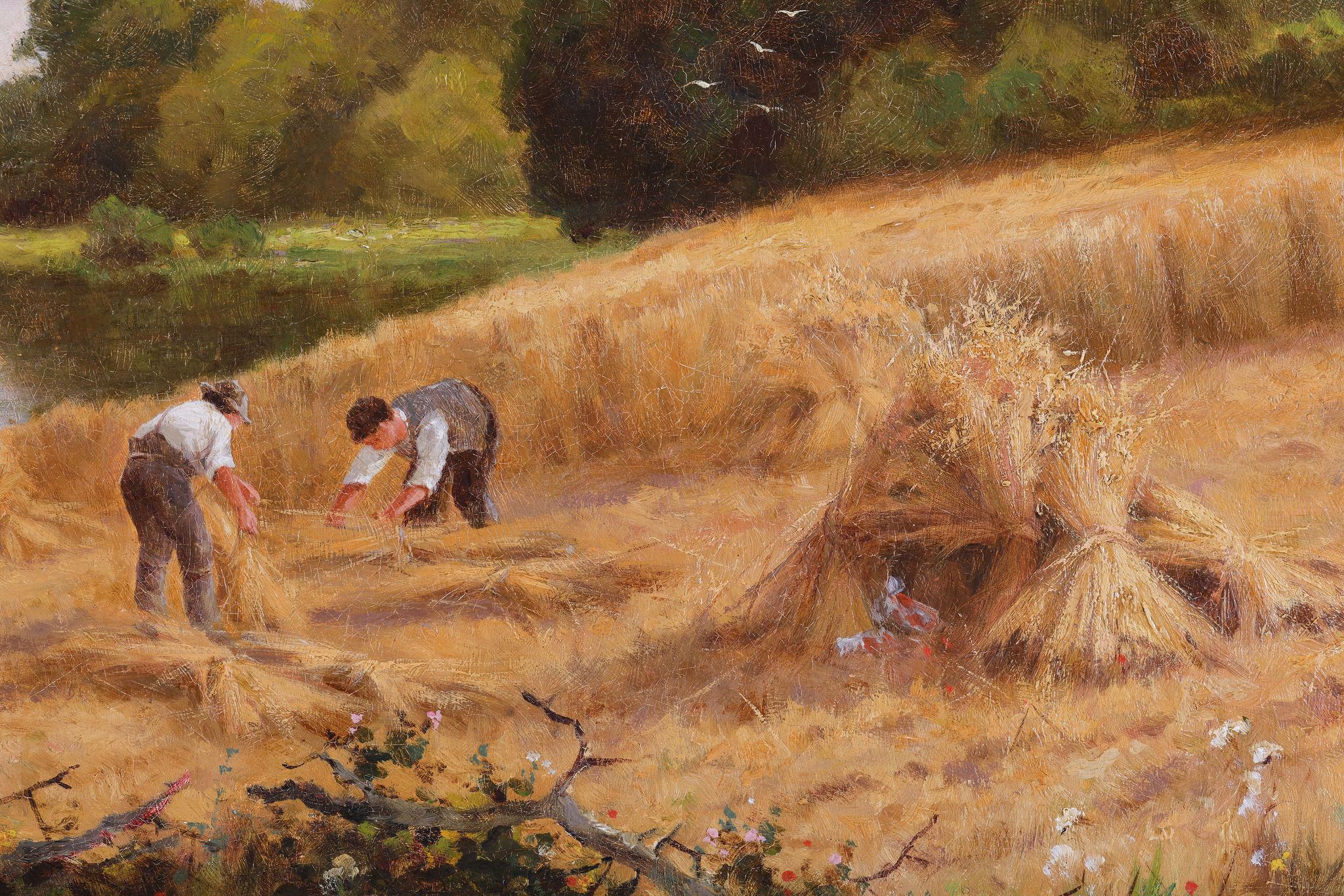 Working in the Hayfields - Victorian Painting by Henry H. Parker 