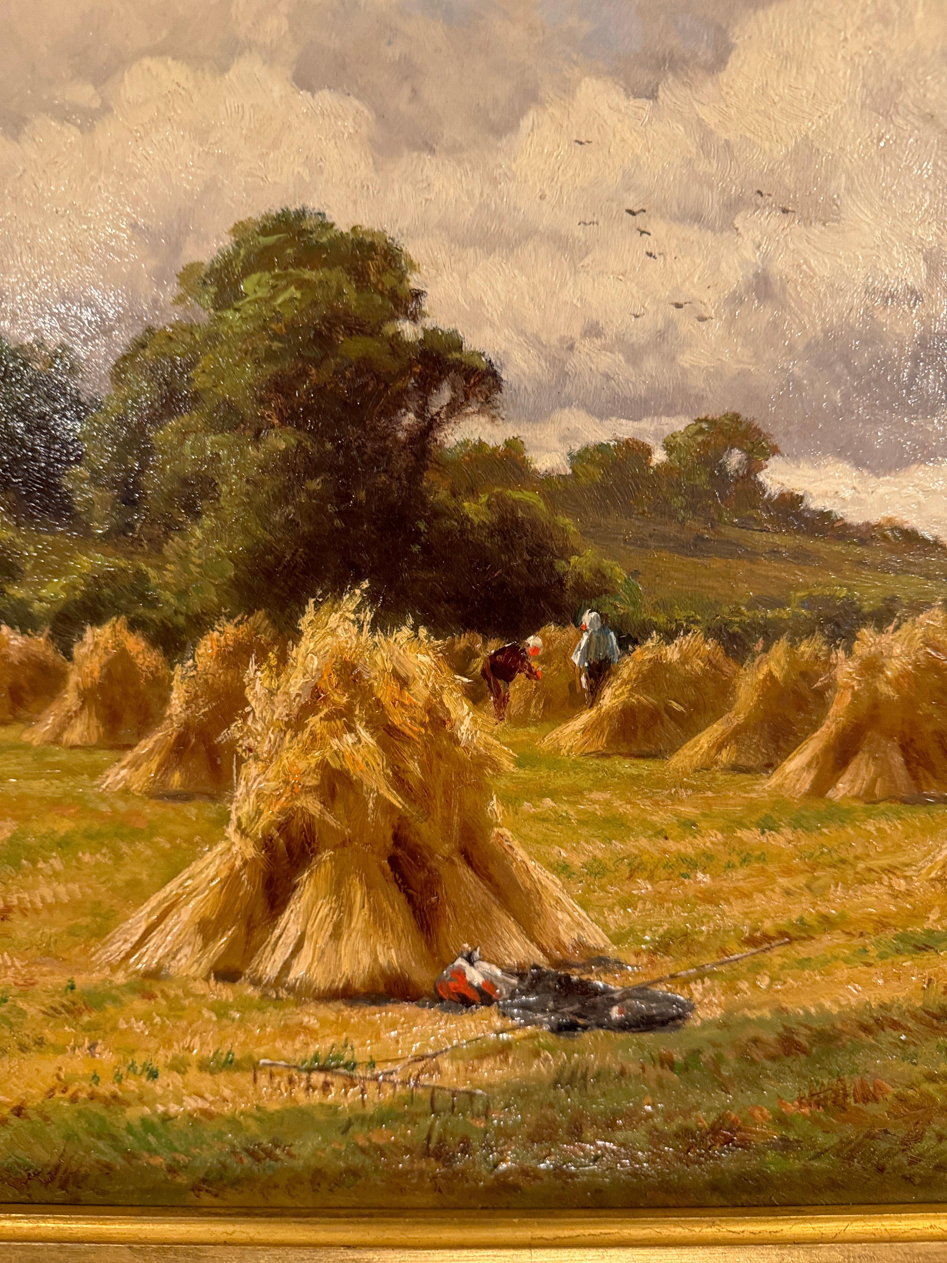 Henry H Parker was one of England's best-known landscape painters from the end of the 19th century and  onwards. 

This late Victorian English harvest landscape by the esteemed Henry H. Parker is a sublime representation of the artist’s celebrated