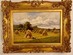 19th century Antique English Landscape at Harvest time