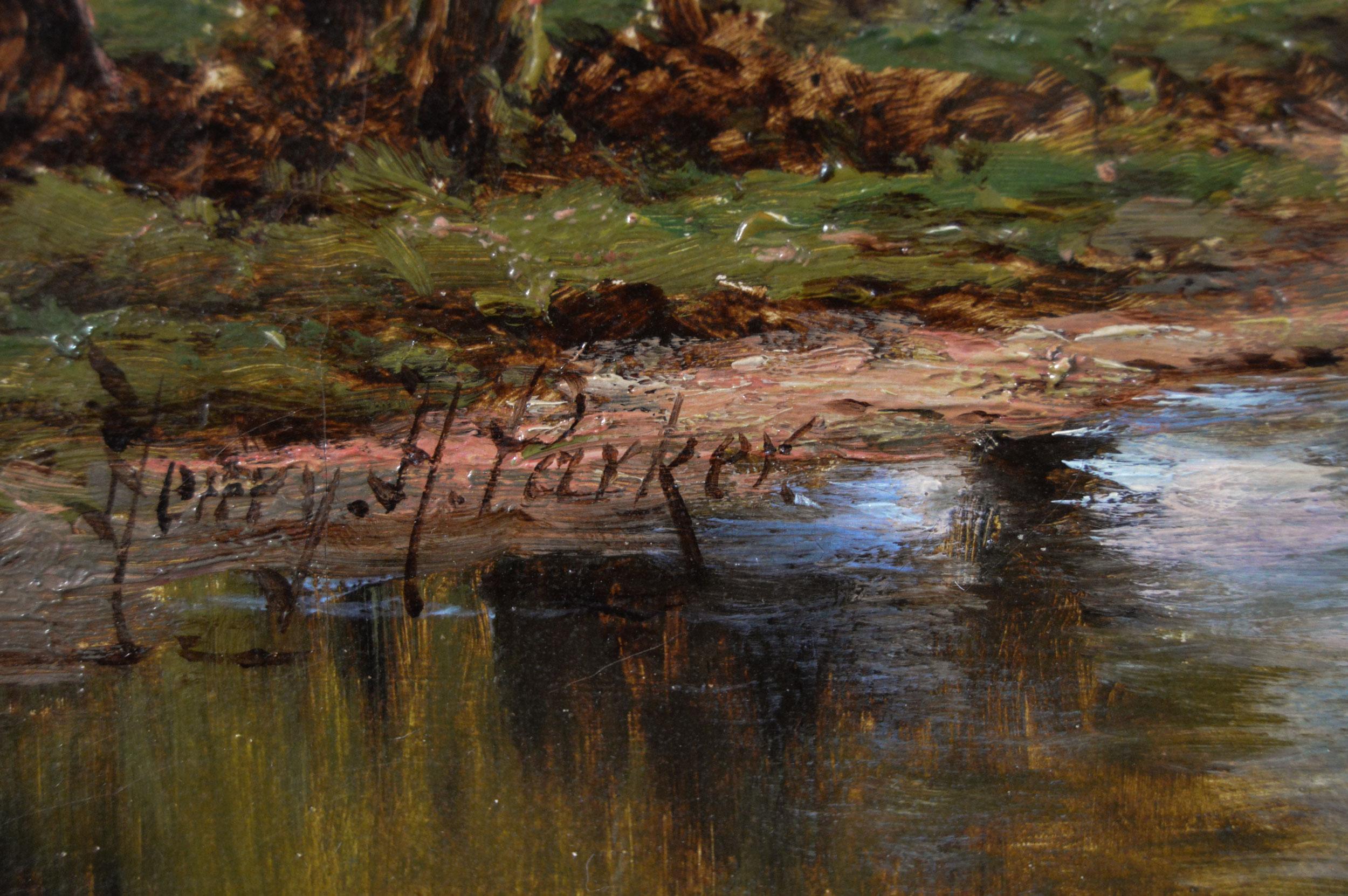 19th Century Lancashire river landscape oil painting of Doeford Bridge - Brown Landscape Painting by Henry H. Parker