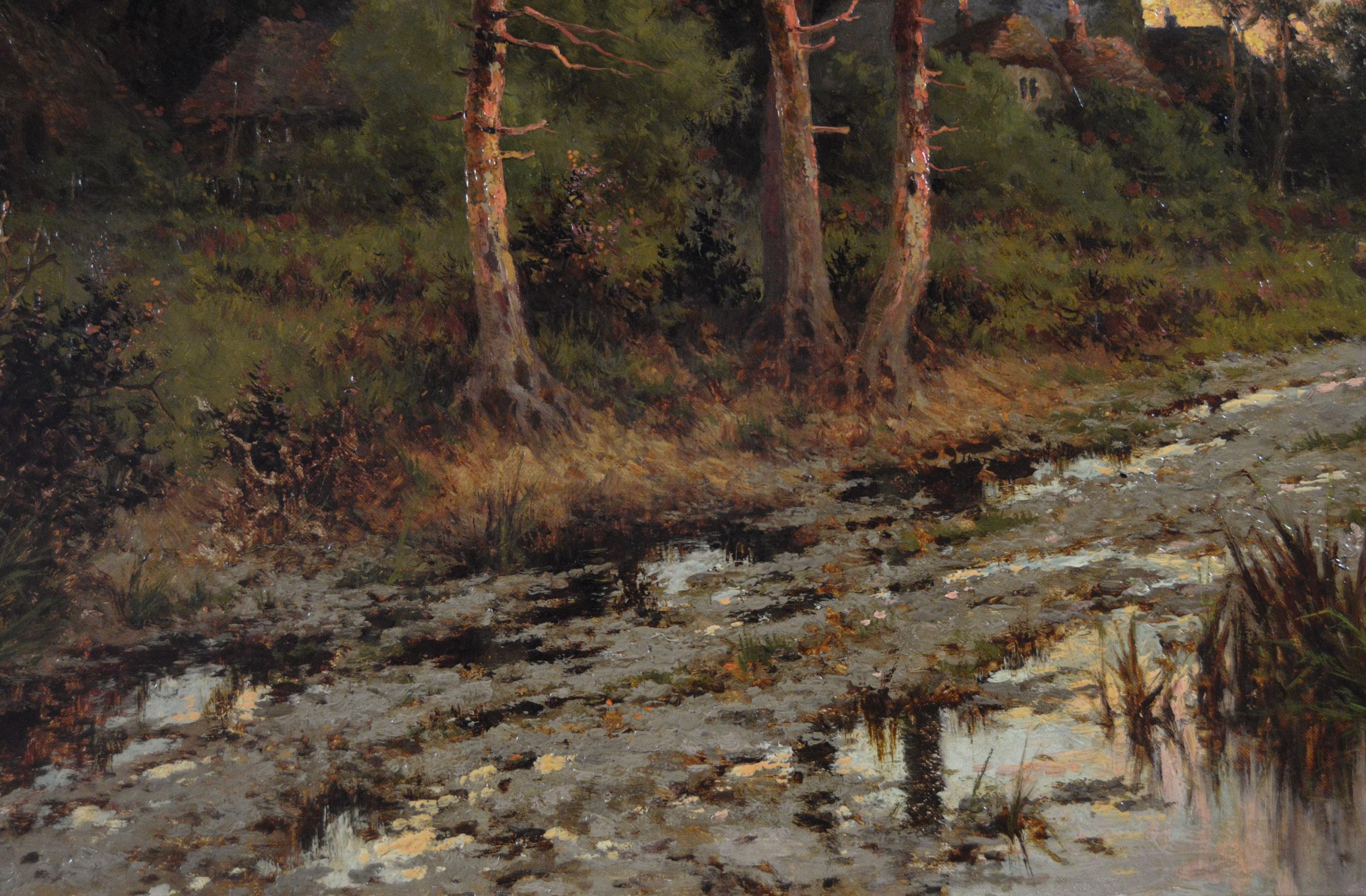 Peinture à l'huile de paysage du 19e siècle représentant un chariot de grumier sur un chemin de campagne - Victorien Painting par Henry H. Parker