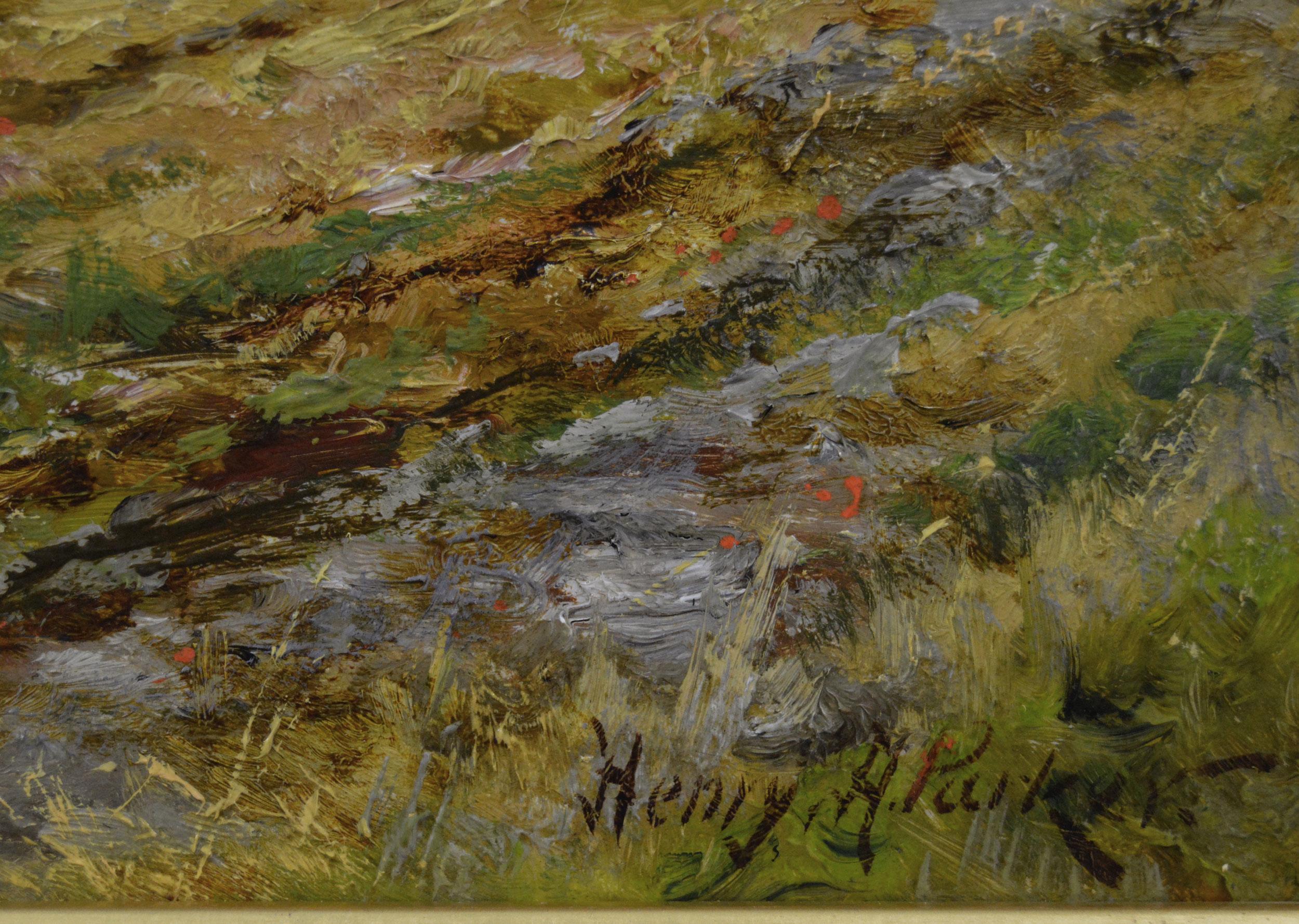 19th Century landscape oil painting of figures harvesting near Hastings - Brown Landscape Painting by Henry H. Parker