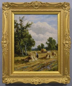 Henry H. Parker - 19th Century landscape oil painting of figures harvesting near Hastings 19th Century landscape oil painting of figures harvesting near Hastings