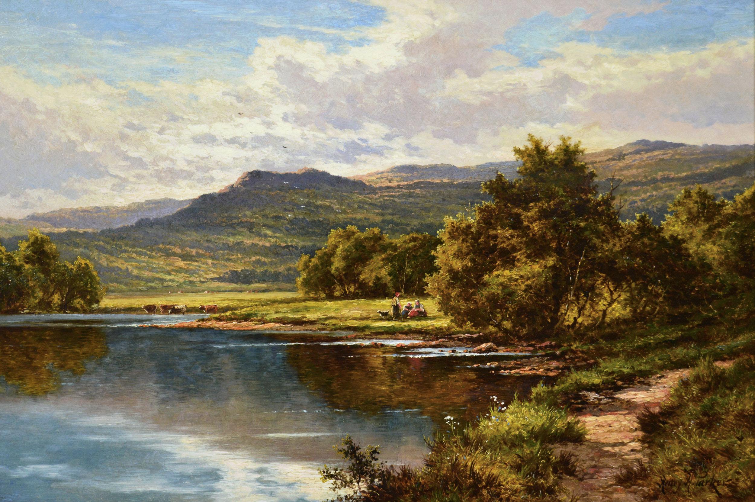 19th Century landscape oil painting of the river Lledr near Bettws-y-coed - Painting by Henry H. Parker