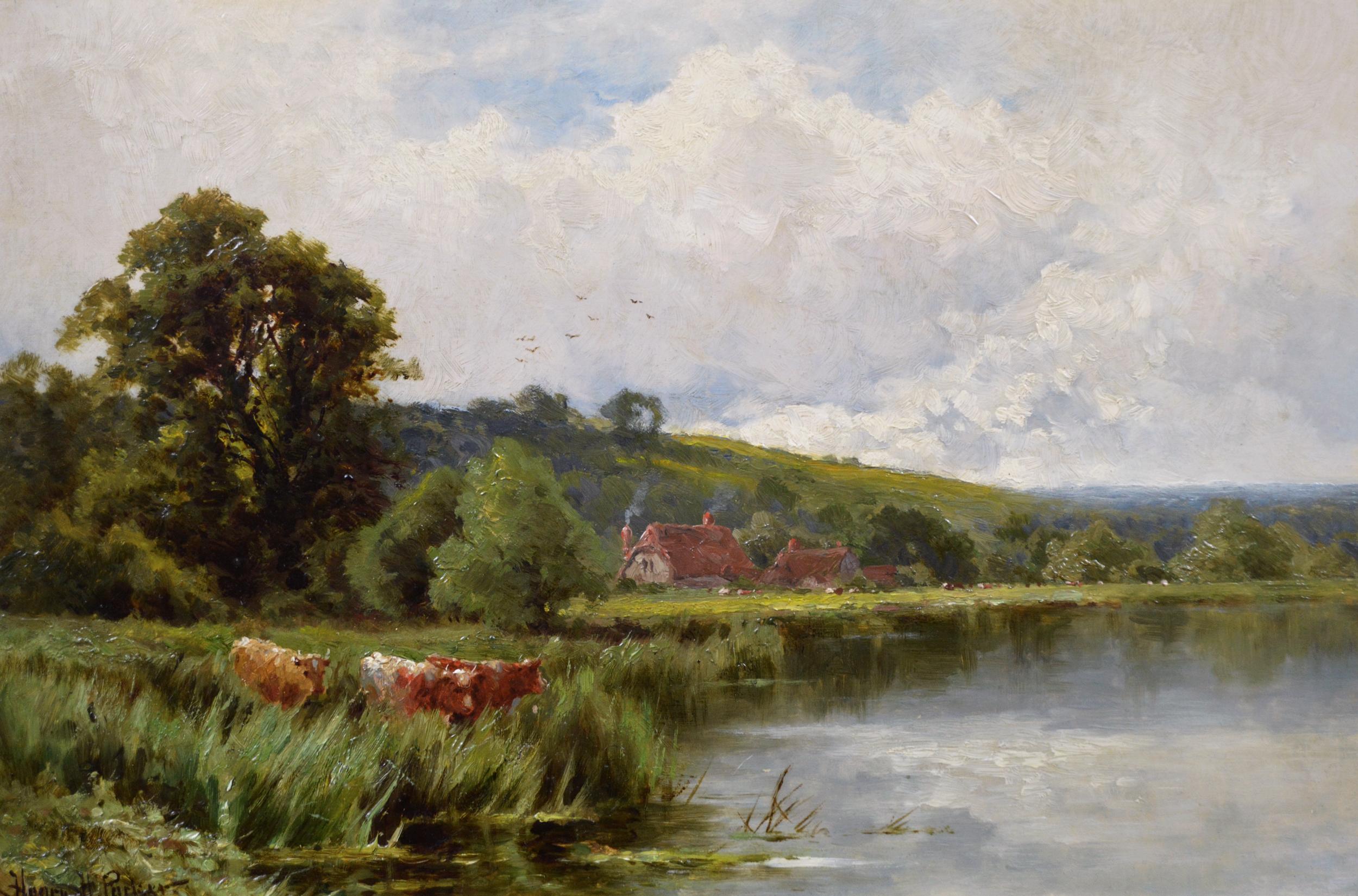 19th Century landscape oil painting of the River Thames at Streatley - Painting by Henry H. Parker